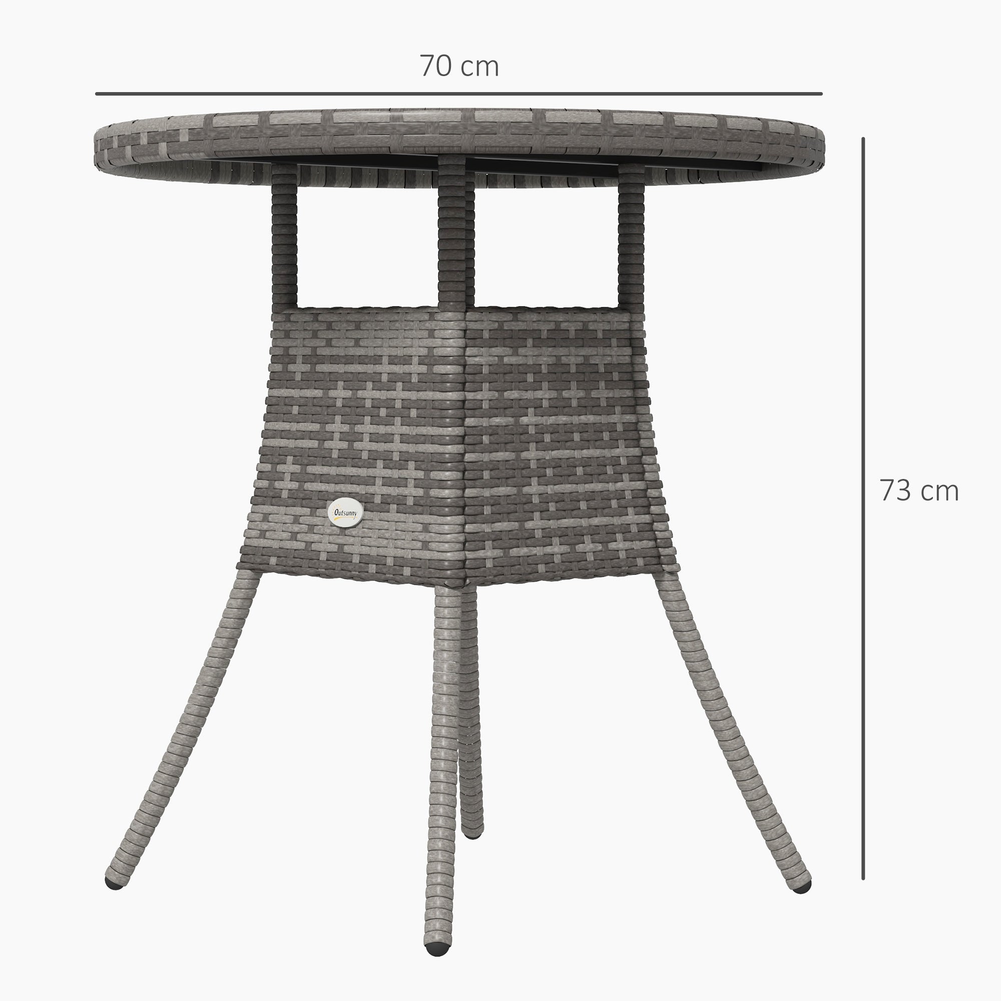 Outsunny 70cm Four-Person Wood-Effect Rattan Table - Grey - North Peak Garden Furniture