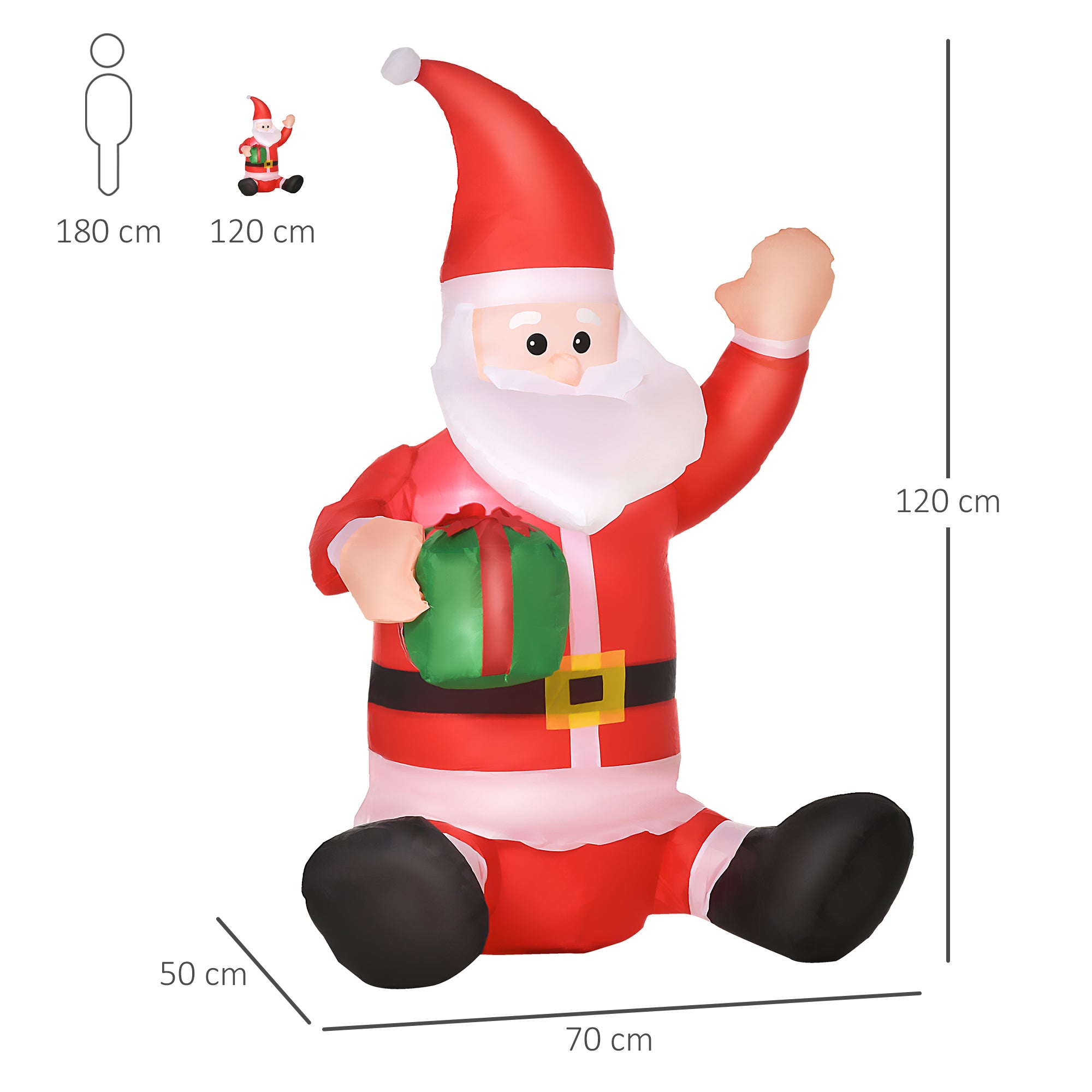 HOMCOM 4ft Inflatable Christmas Santa Claus Gift with LED Xmas Décor Holiday Outdoor Yard Decoration - North Peak Garden Furniture