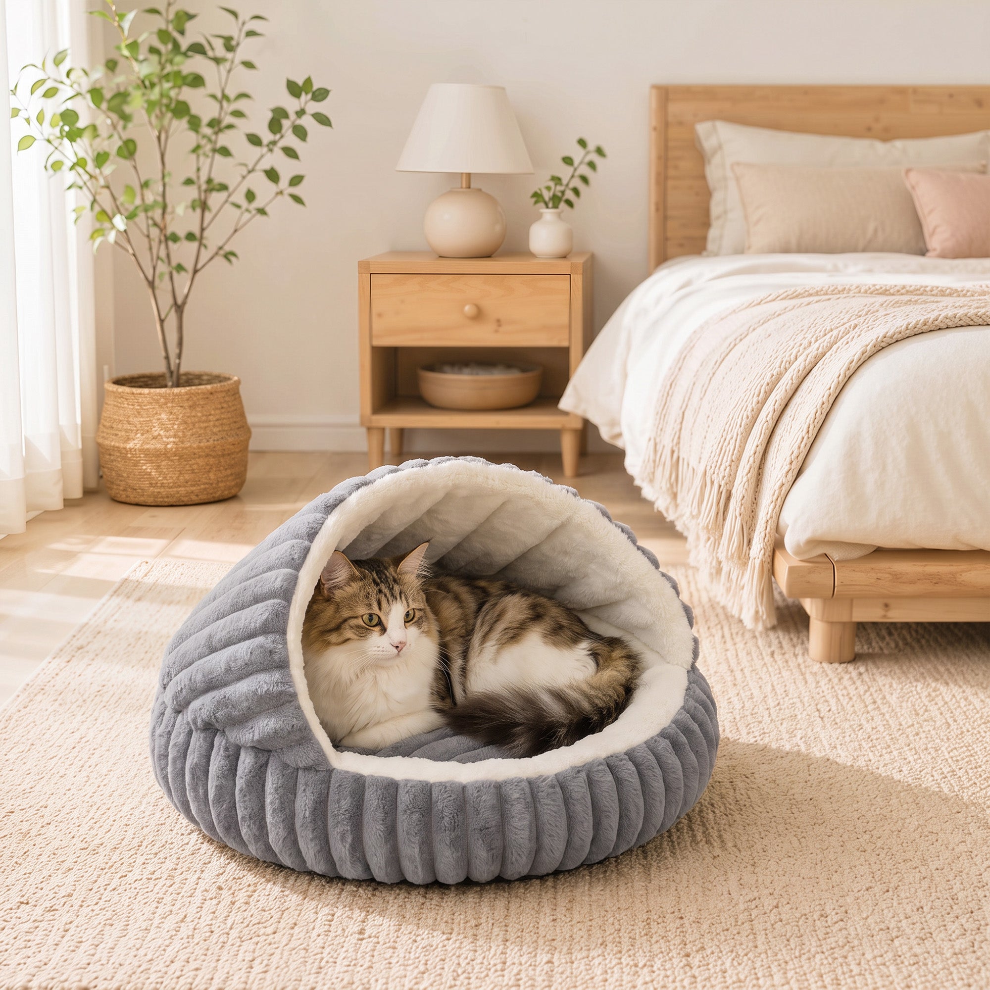 PawHut Cat Bed for Indoor Kittens, Cat Cave House with Non-Slip Bottom and Washable Cushion