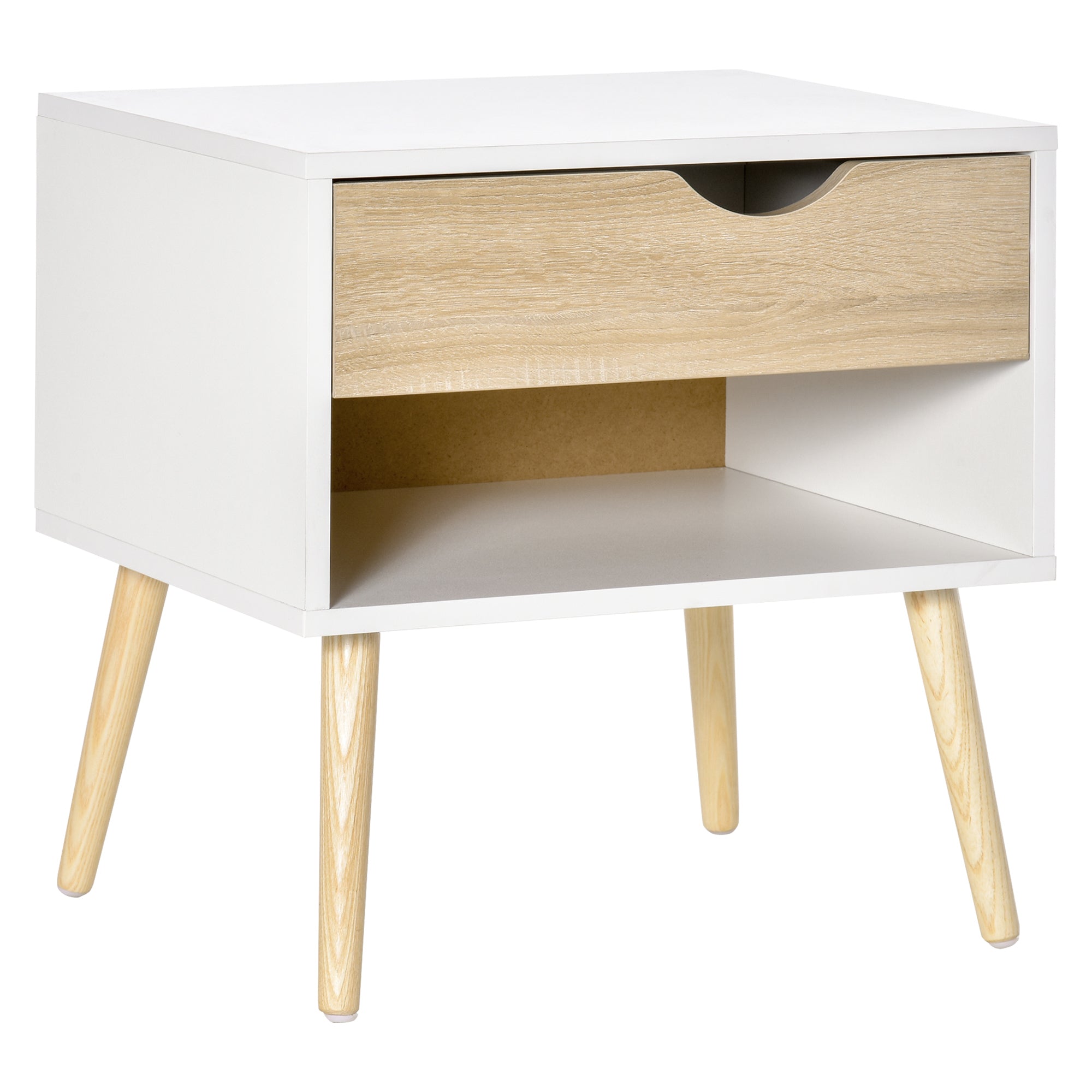 HOMCOM Bedside Table with Drawer and Shelf, Modern Nightstand, End Table for Bedroom, Living Room, White - North Peak Garden Furniture