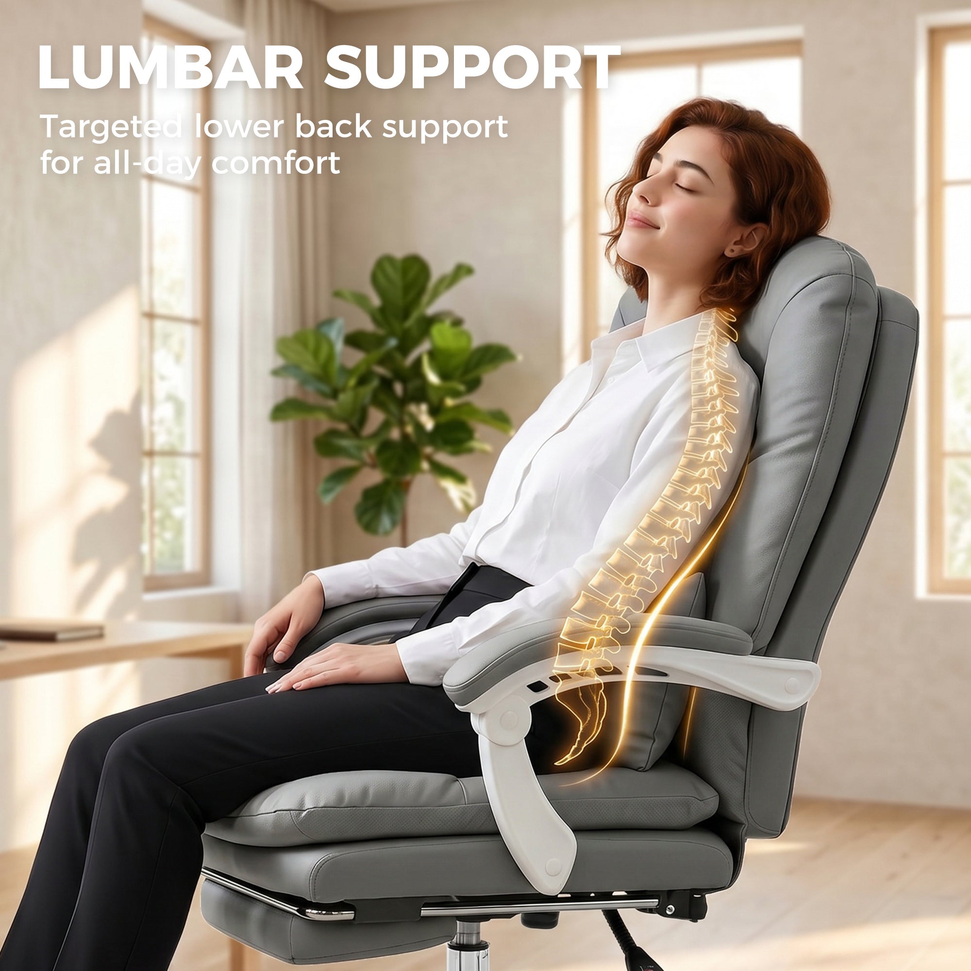 HOMCOM Ergonomic Executive Office Chair, Velvet Reclining Desk Chair with Lumbar Support, Footrest, Plush Thick Cushion, Grey