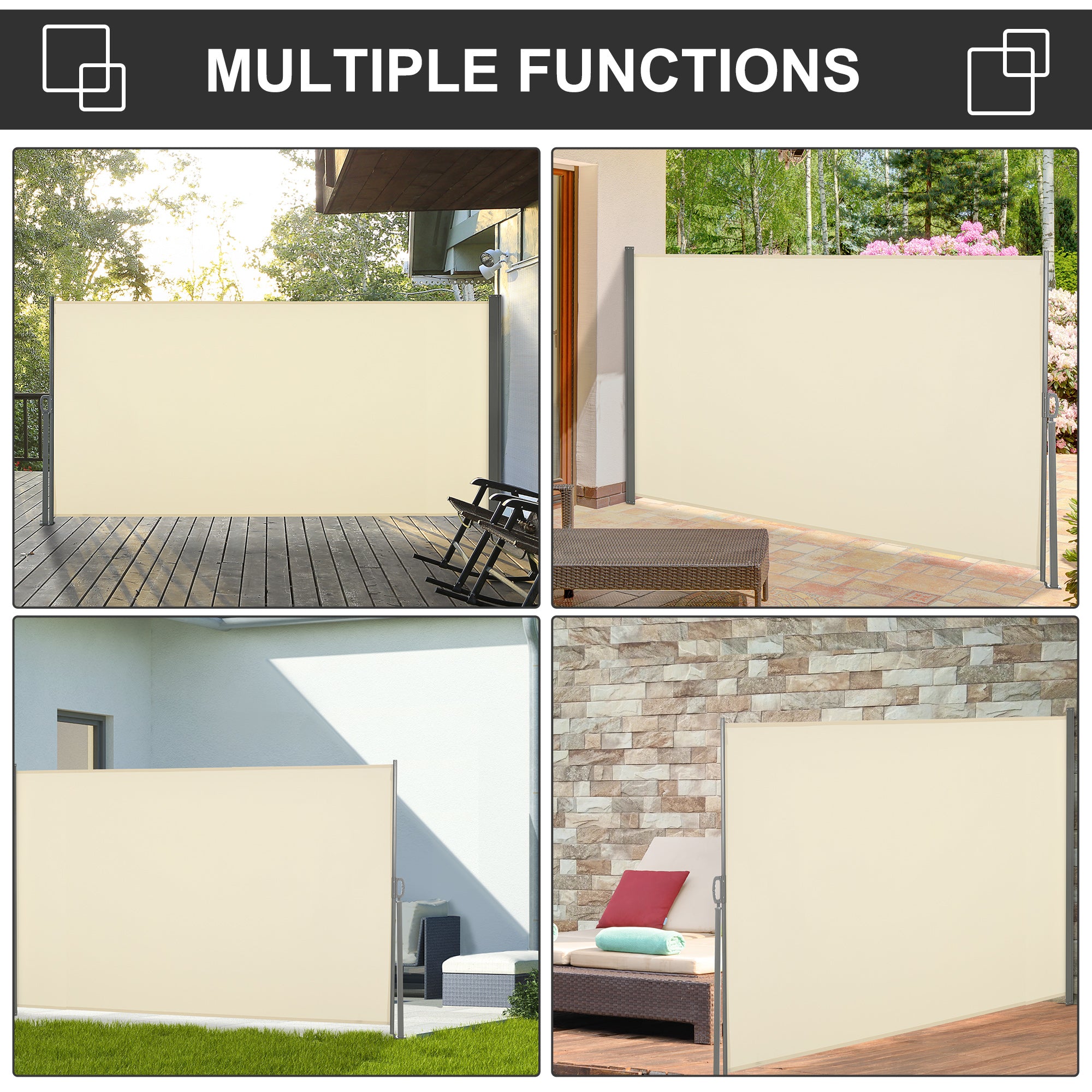 Outsunny Retractable Sun Side Awning Screen Fence Patio Garden Wall Balcony Screening Panel Outdoor Blind Privacy Divider (3x1.6M, Cream White) - North Peak Garden Furniture