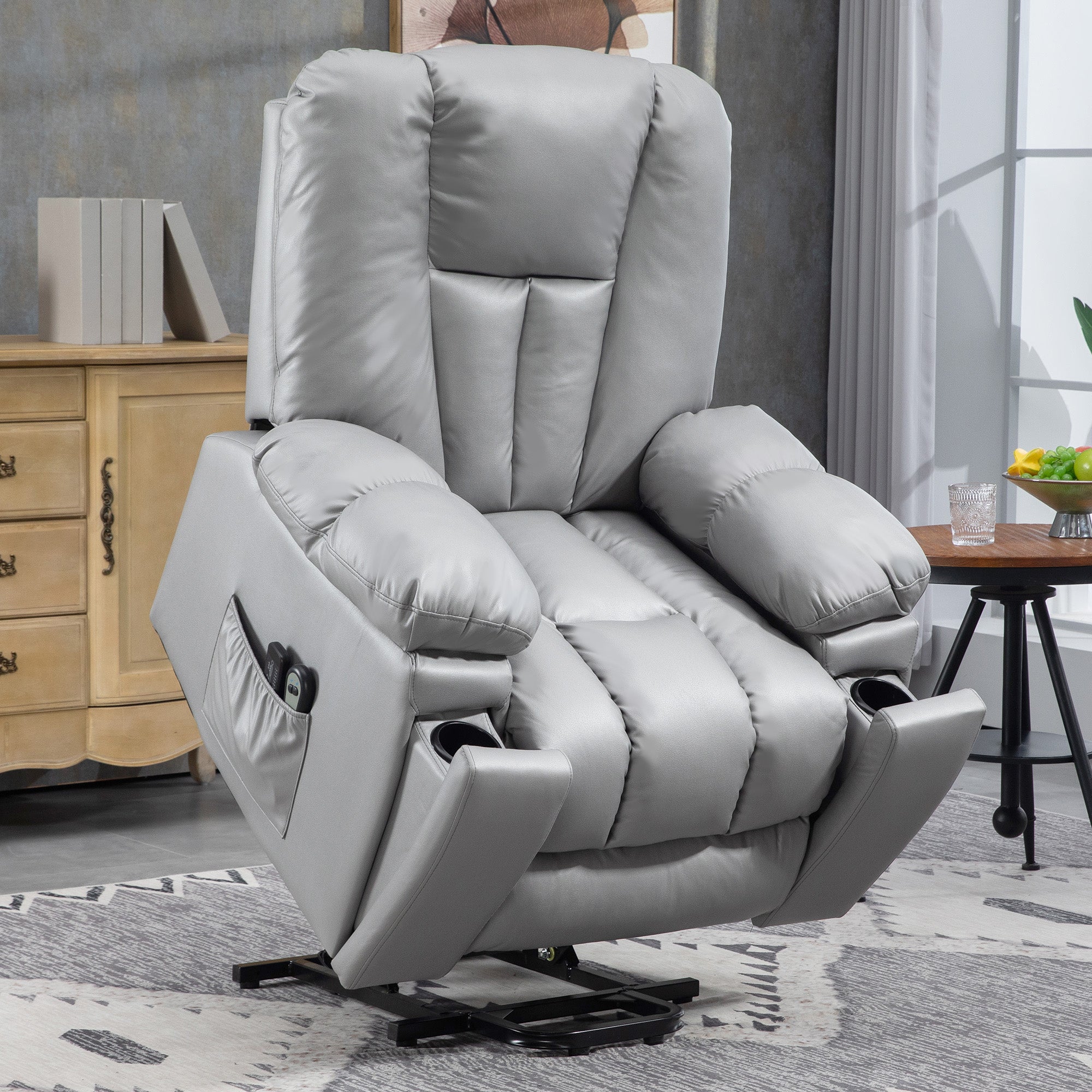 HOMCOM Leathaire Eight Massage Point Armchair, with Reclining Back - Charcoal Grey - North Peak Garden Furniture