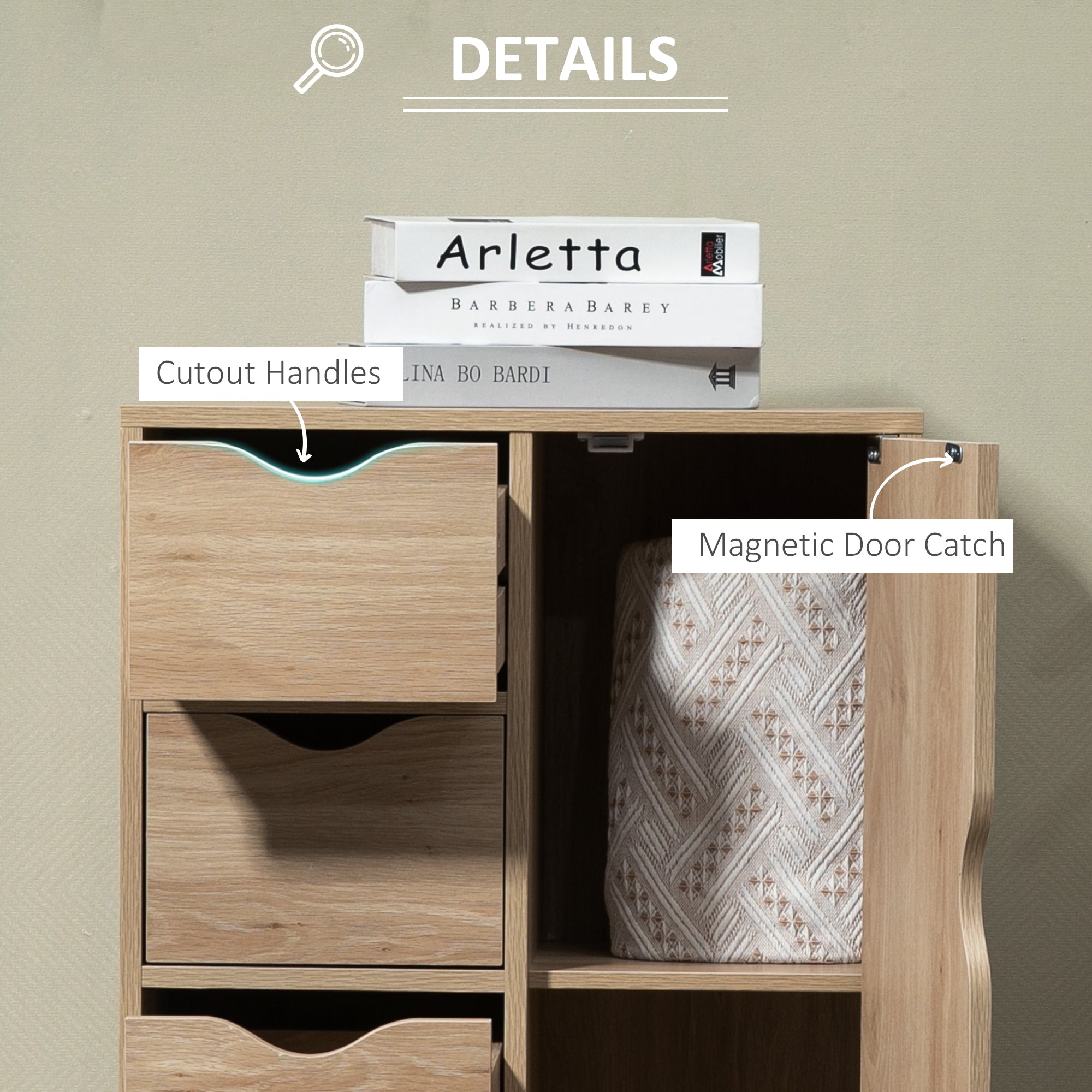 HOMCOM Bathroom Cabinet, Freestanding Storage Cabinet with 4 Drawers, Door Cupboard for Living Room, Kitchen, Bedroom, Natural - North Peak Garden Furniture
