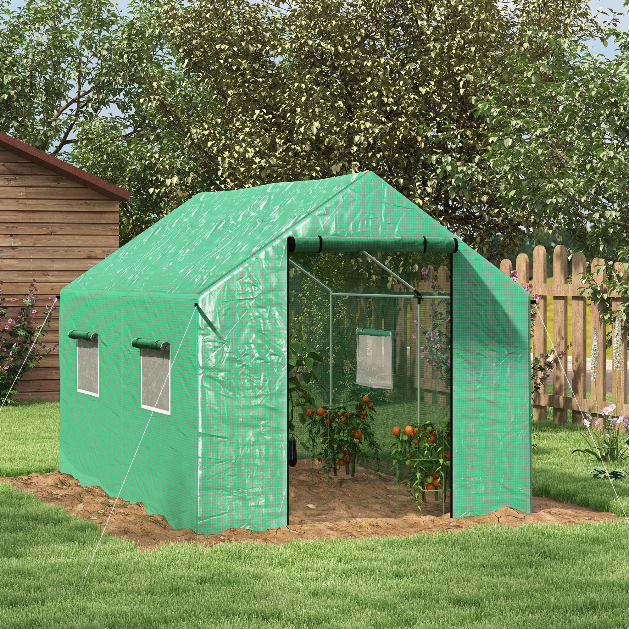 Outsunny Polyethylene Walk-in Polytunnel Greenhouse, 2 x 3(m), Green - North Peak Garden Furniture