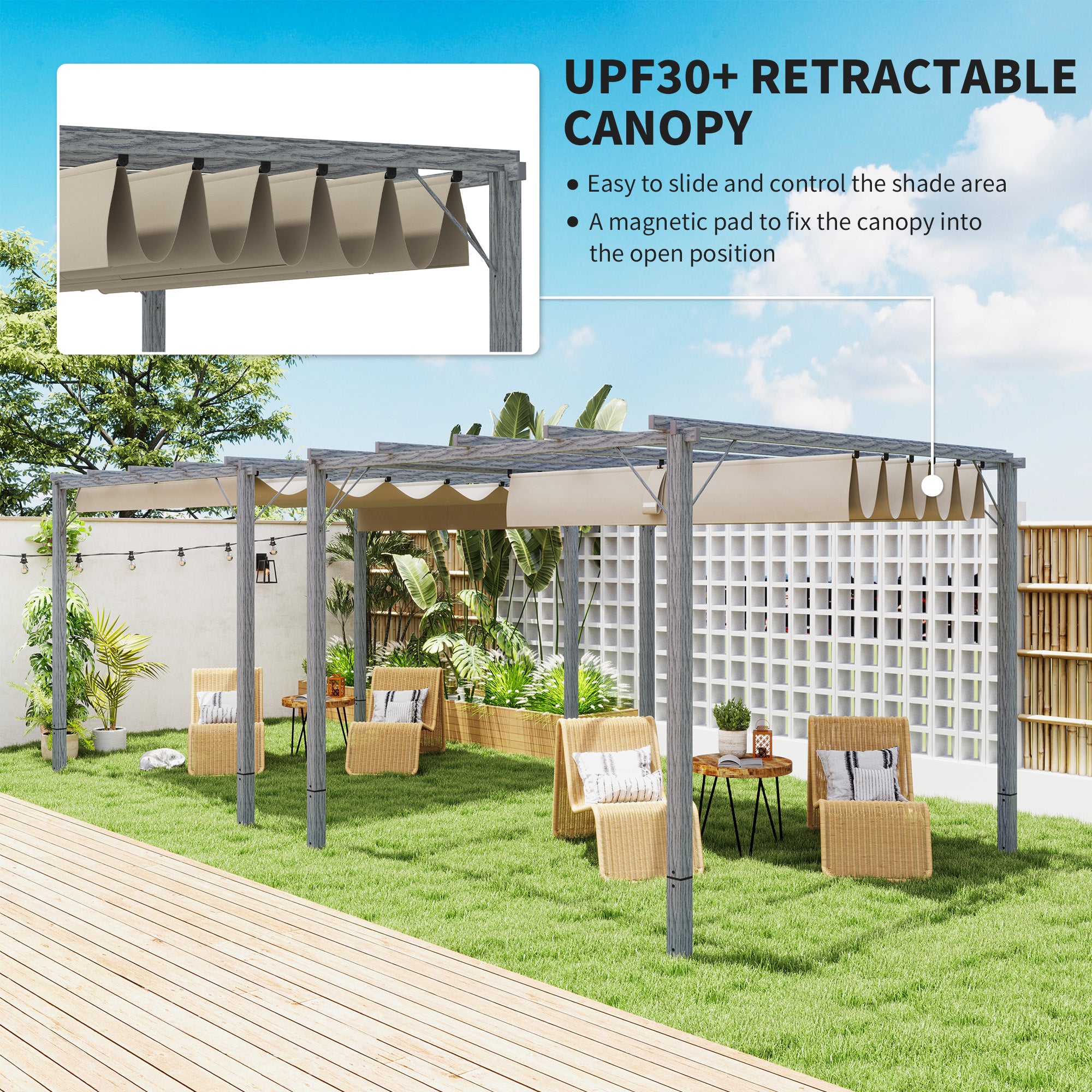 Outsunny 3 x 3 m Retractable Roof Pergola - Grey - North Peak Garden Furniture