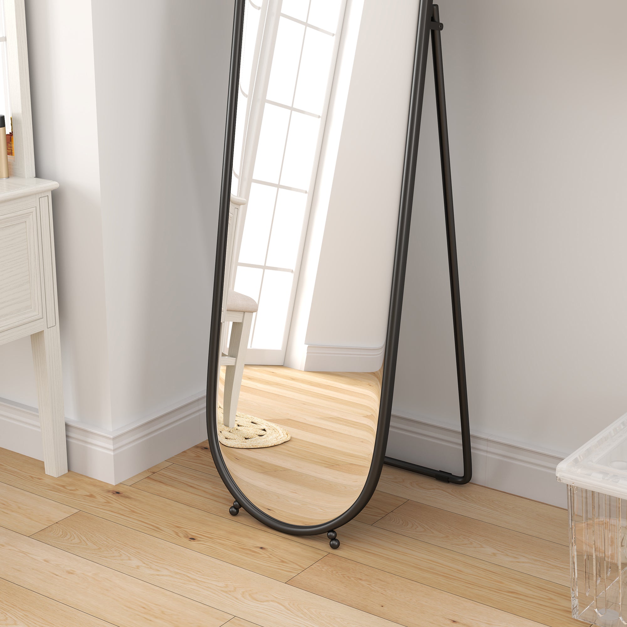 HOMCOM Two-Way Curved Full Length Mirror - Black - North Peak Garden Furniture