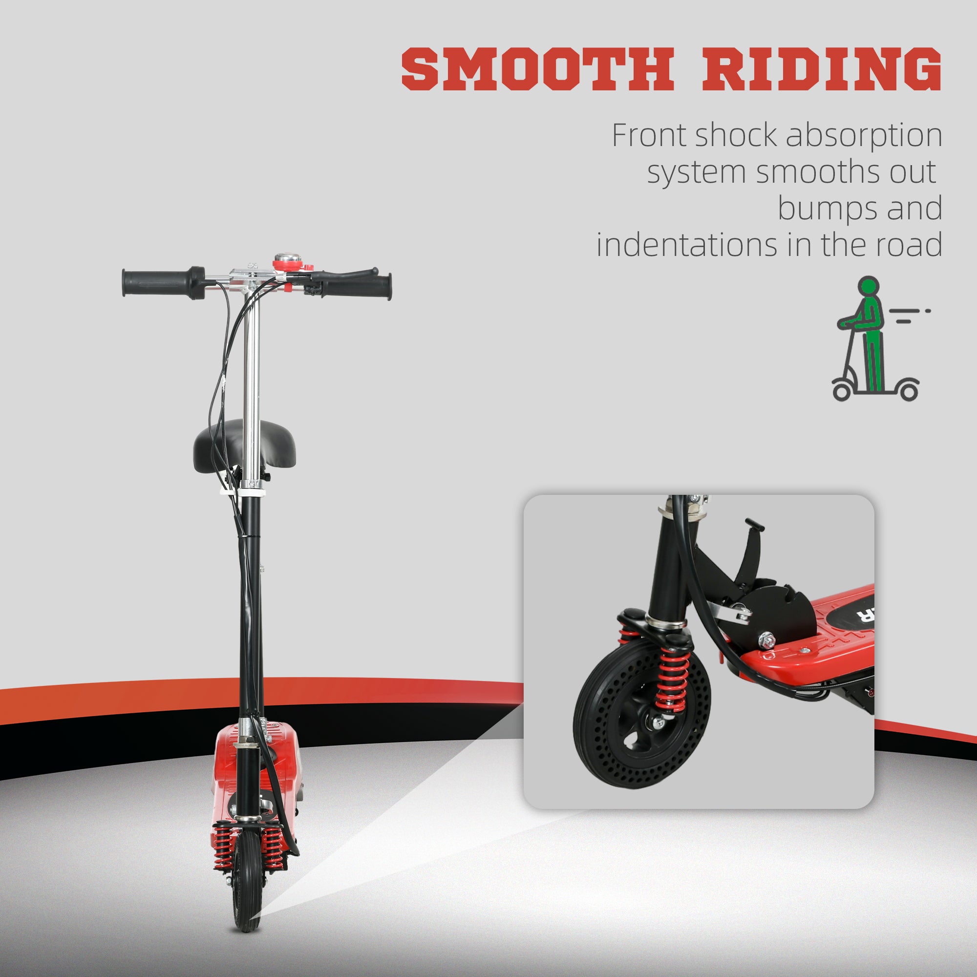 HOMCOM Steel Ride on Powered Scooter, Folding E-Scooter with Warning Bell, 15km/h Maximum Speed, for 4-14 Years Old, Red