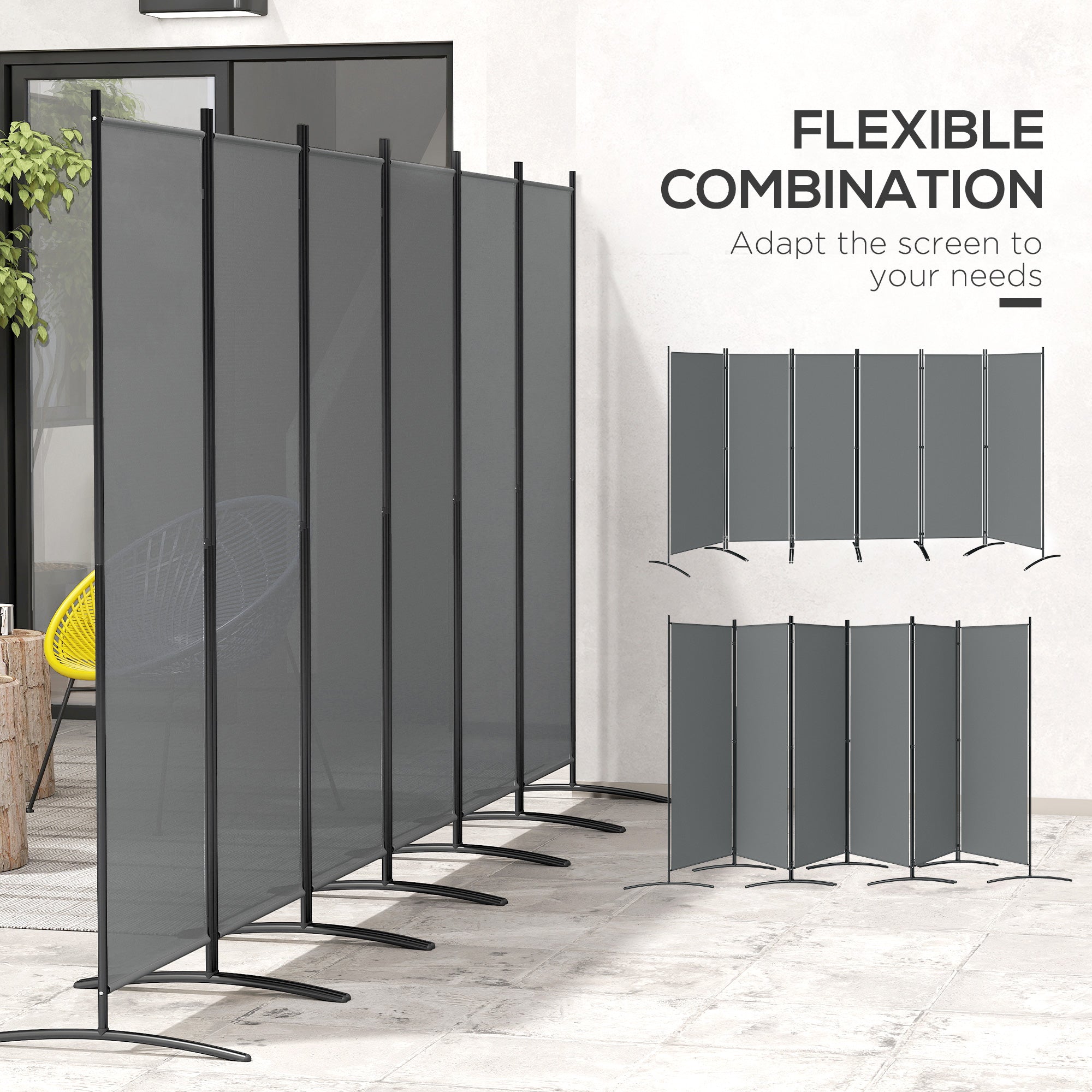 Outsunny 6 Panel Folding Room Divider Foldable Freestanding Garden Privacy Screen, 332 x 172 cm, Dark Grey
