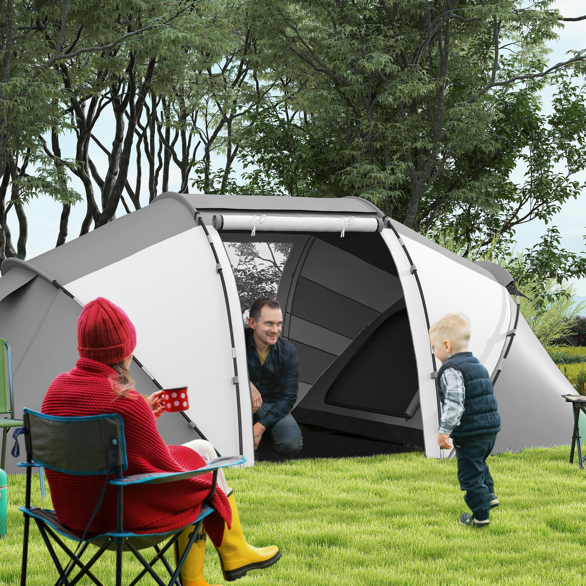 Outsunny 4-6 Man UV Protection Camping Tent - Charcoal Grey and White - North Peak Garden Furniture