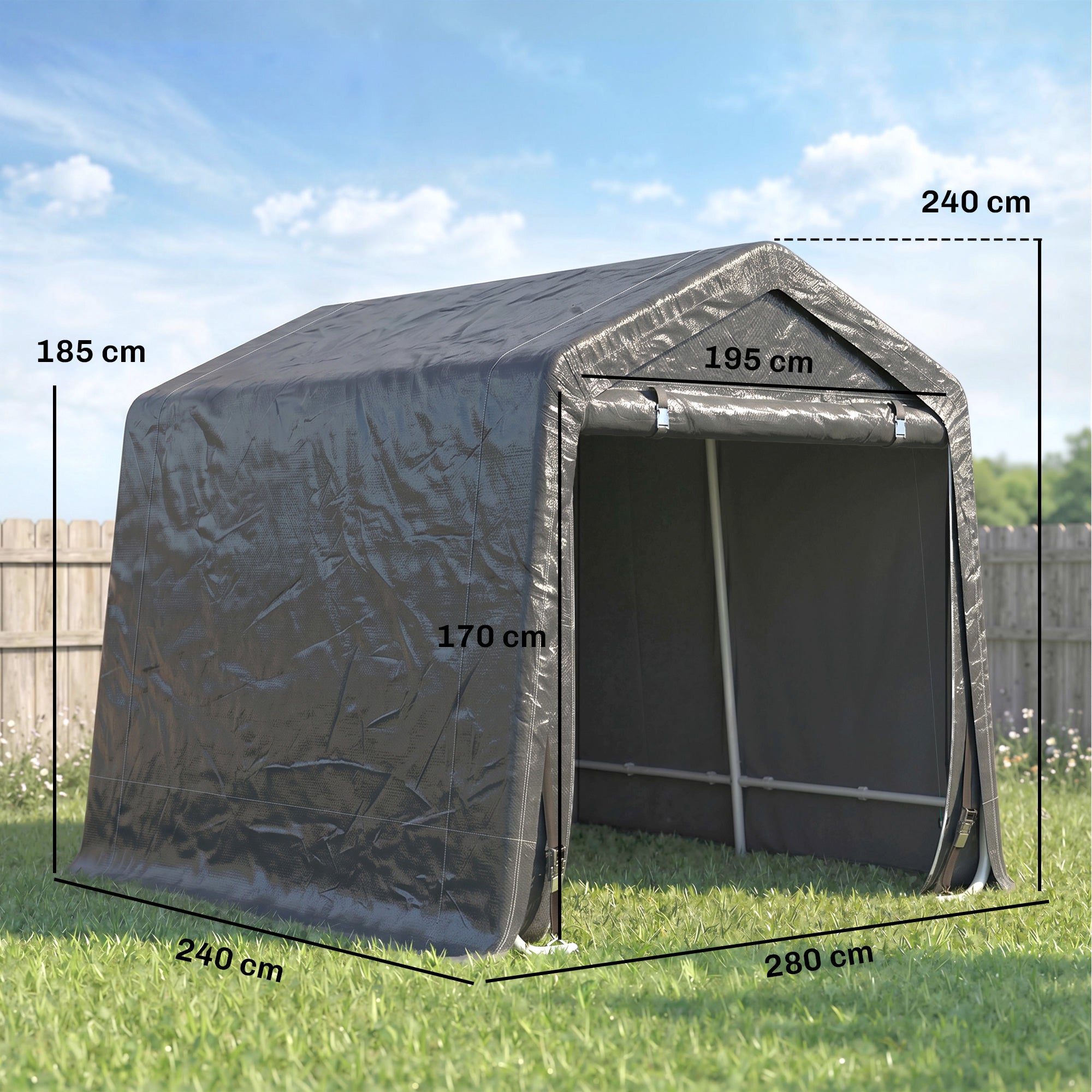 Outsunny 9 X 7.5ft Temporary Outdoor Equipment Shed - Dark Grey