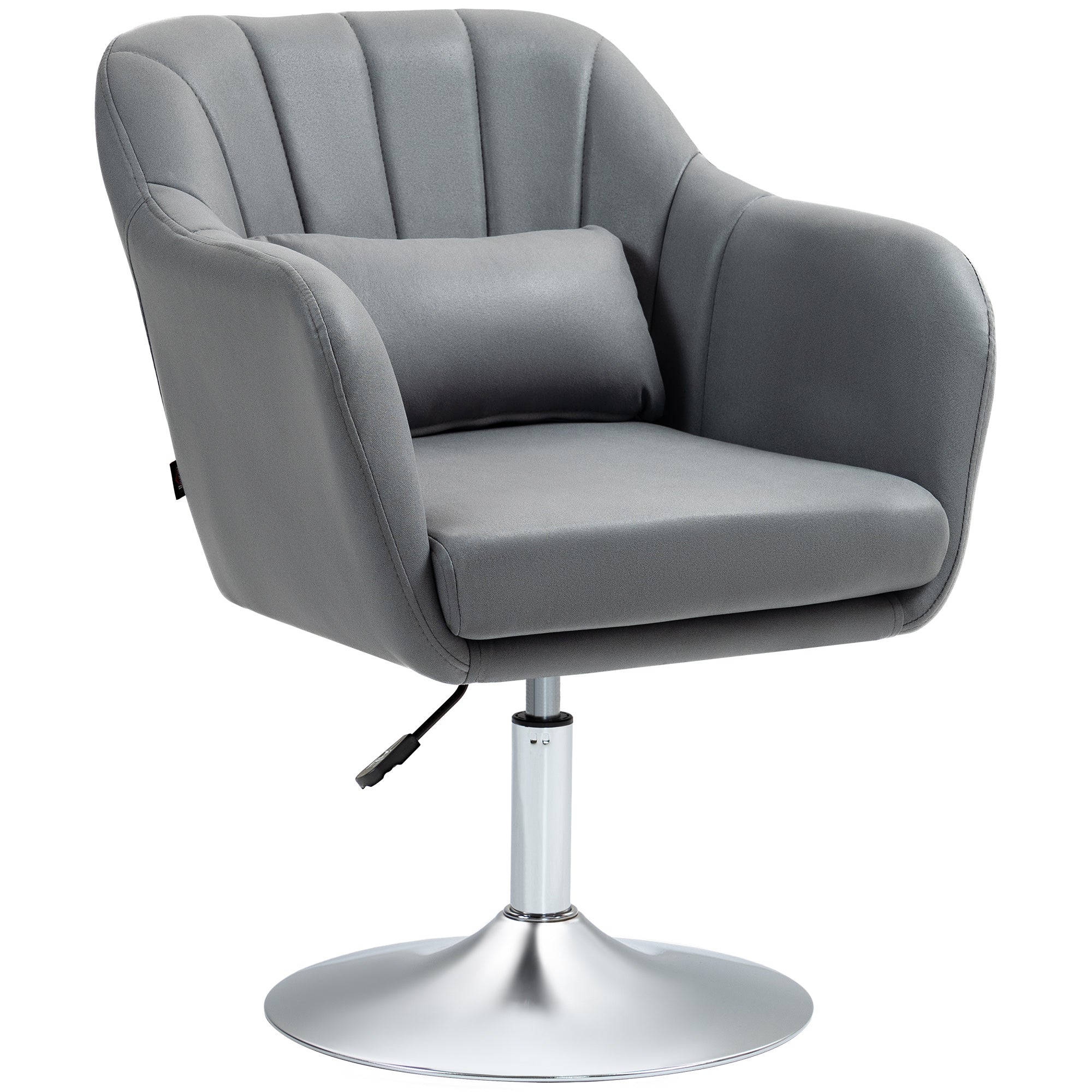 HOMCOM Swivel Microfibre Accent Chair for Living Room Contemporary Vanity Armchair with Adjustable Height Thick Cushion Lumbar Support Armrest for Bedroom Office Dark Grey - North Peak Garden Furniture