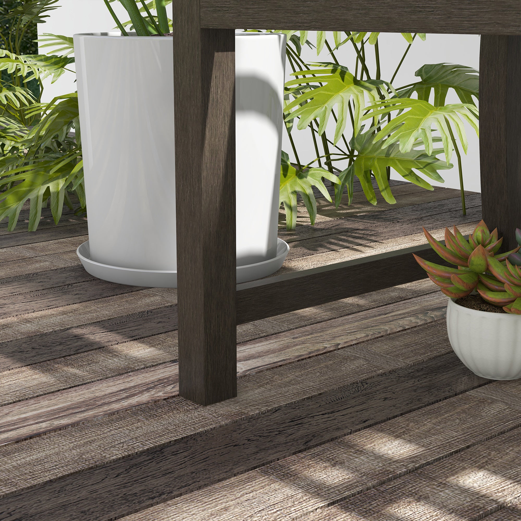 Outsunny Two-Seater Simple Metal Bench - Brown - North Peak Garden Furniture