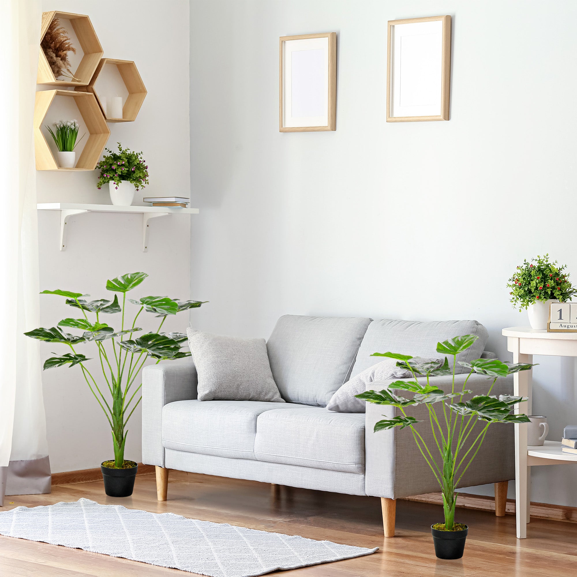 HOMCOM 2 Pack Decorative Artificial Monstera Plants in Pot Fake Plants for Home Indoor Outdoor Decor, 85cm, Green - North Peak Garden Furniture