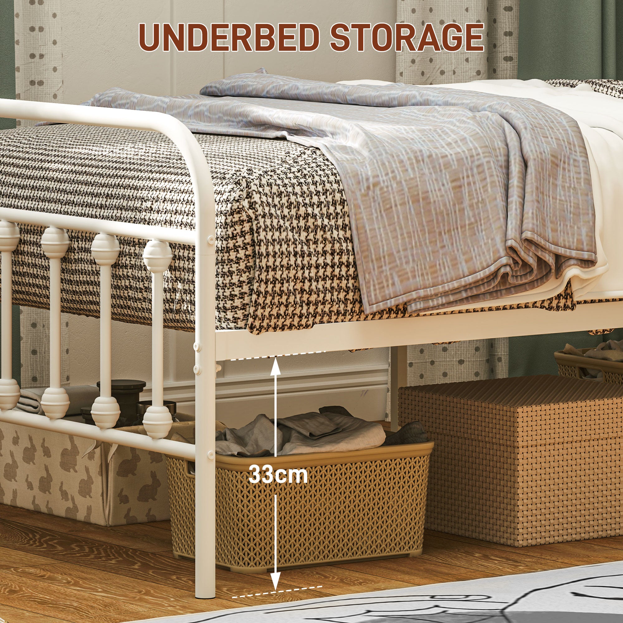 HOMCOM Single Minimalistic Metal Bed Frame - White - North Peak Garden Furniture