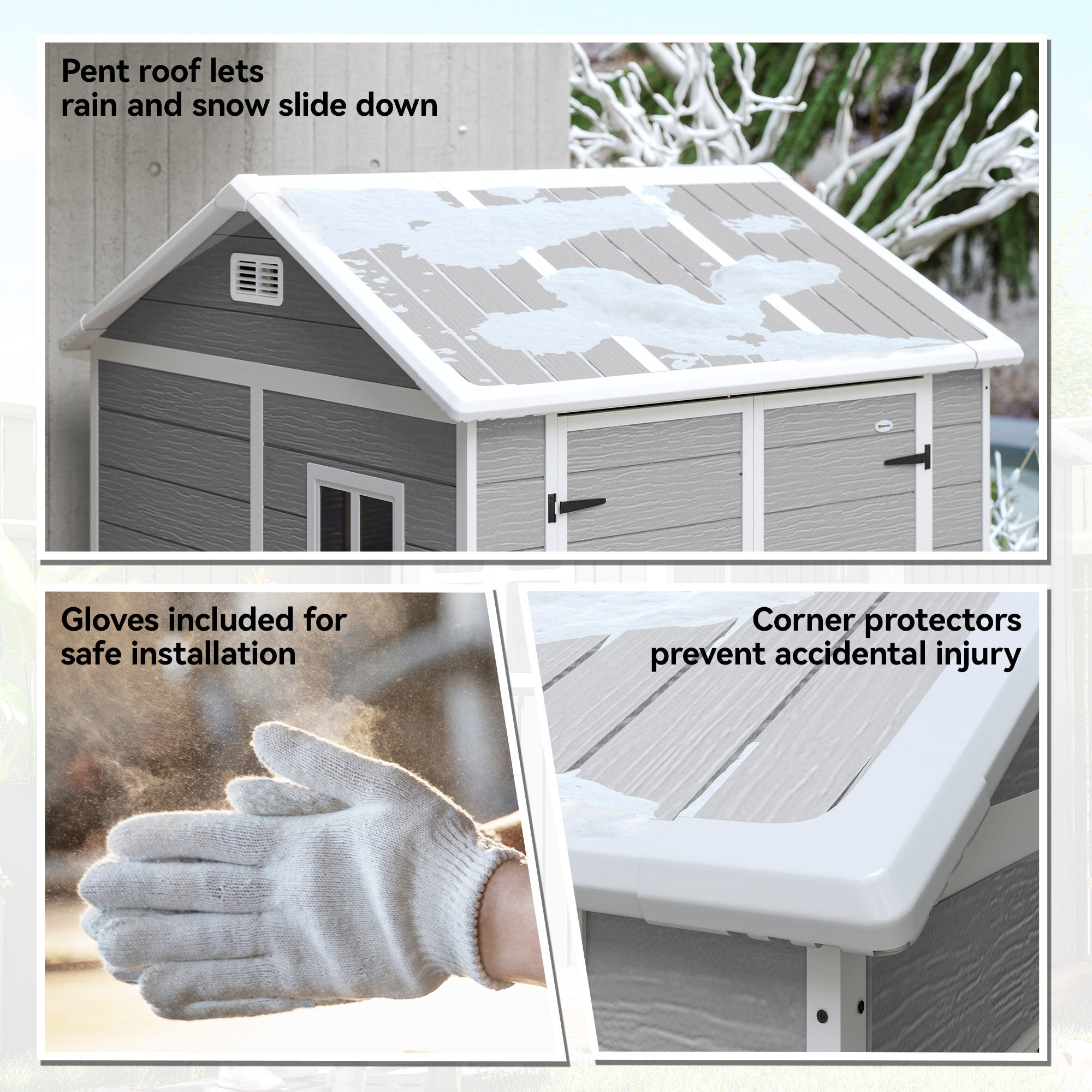 Outsunny 6 x 6ft Garden Shed with Floor, Window, Lockable Doors and Vents, Wood Effect Resin Tool Shed for Outdoor Patio, Grey
