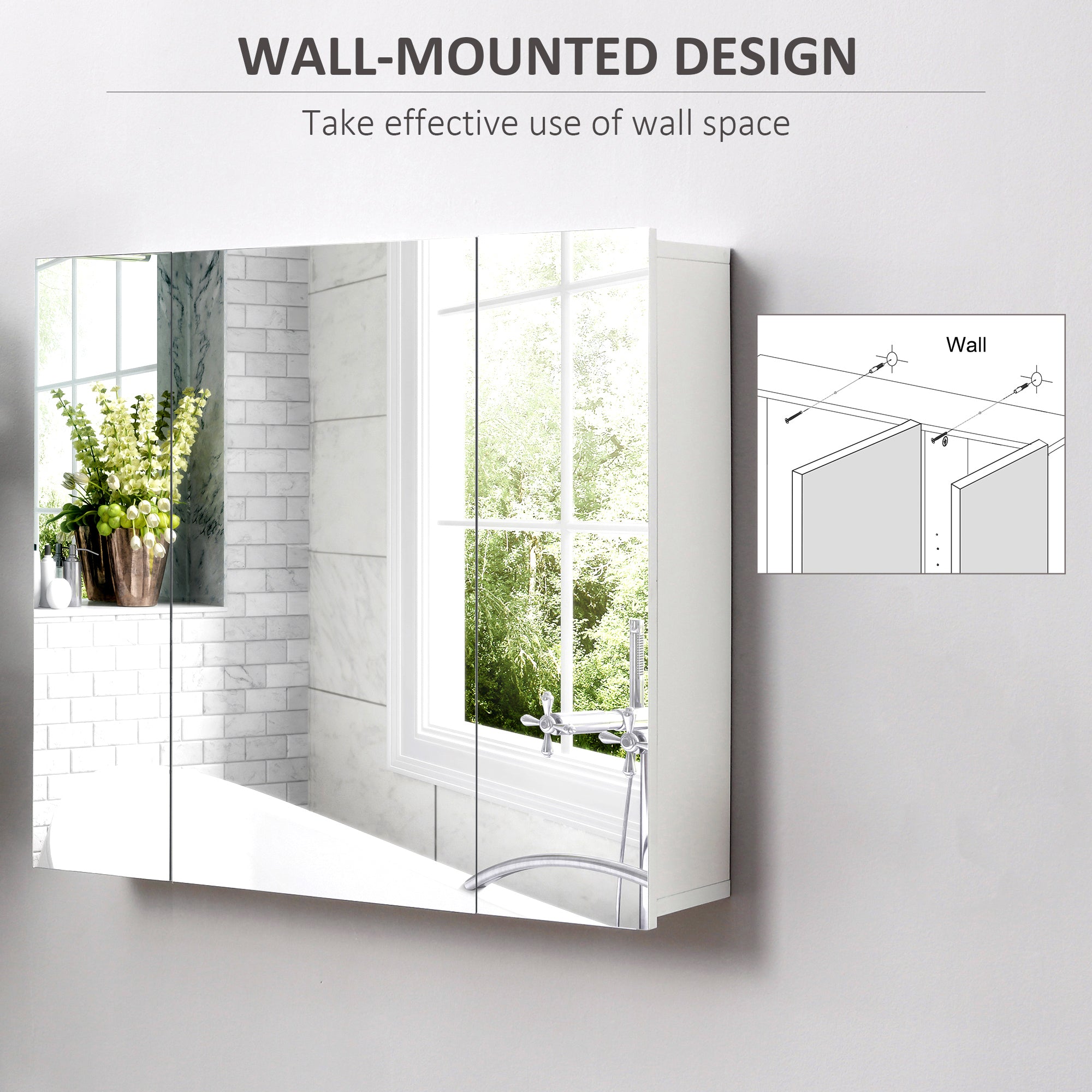 kleankin Wall Mounted Mirror Cabinet - White - North Peak Garden Furniture
