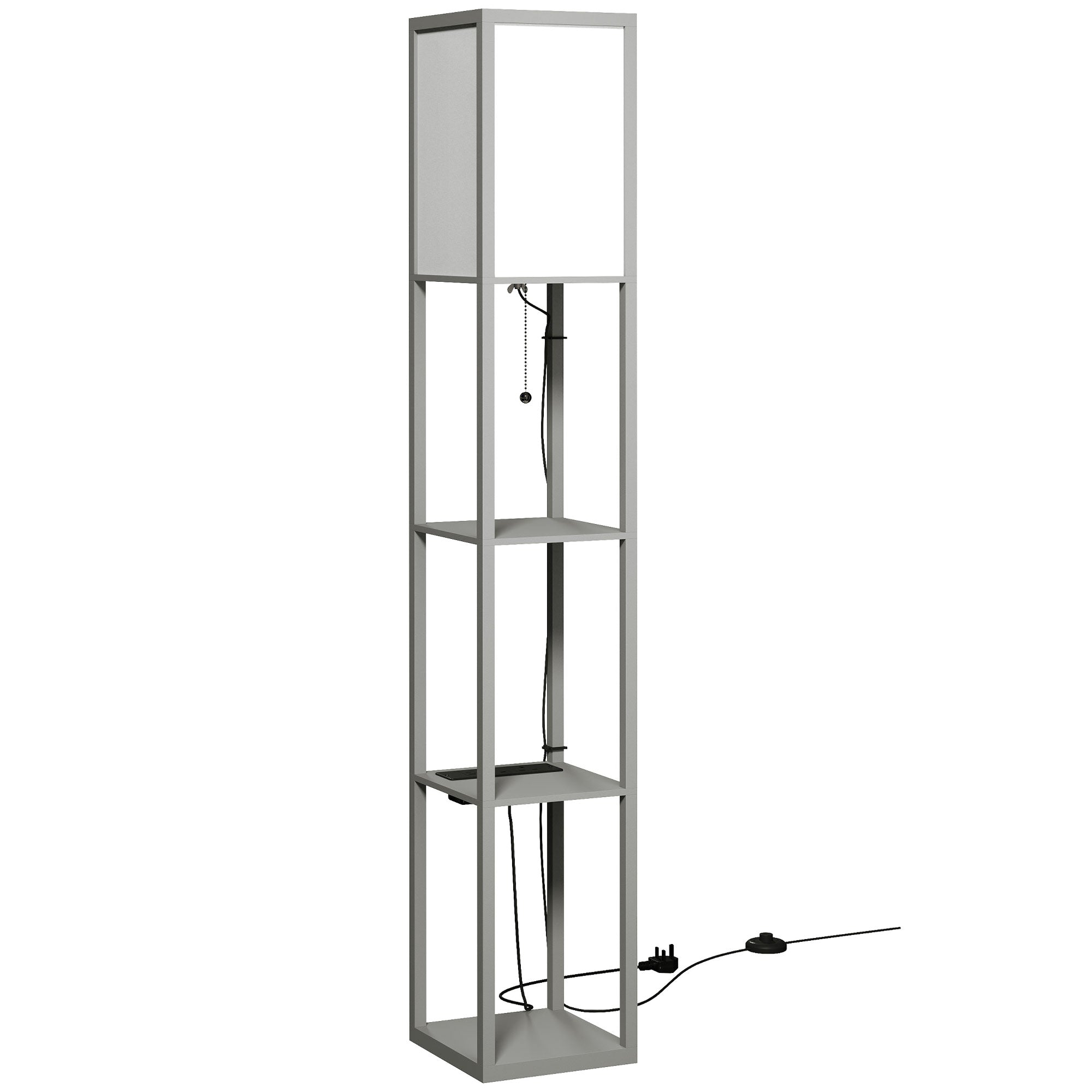 HOMCOM Floor Lamp with Shelves, 3 Layer Column Modern Standing Lamp for Living Room, Bedroom, Office, Grey