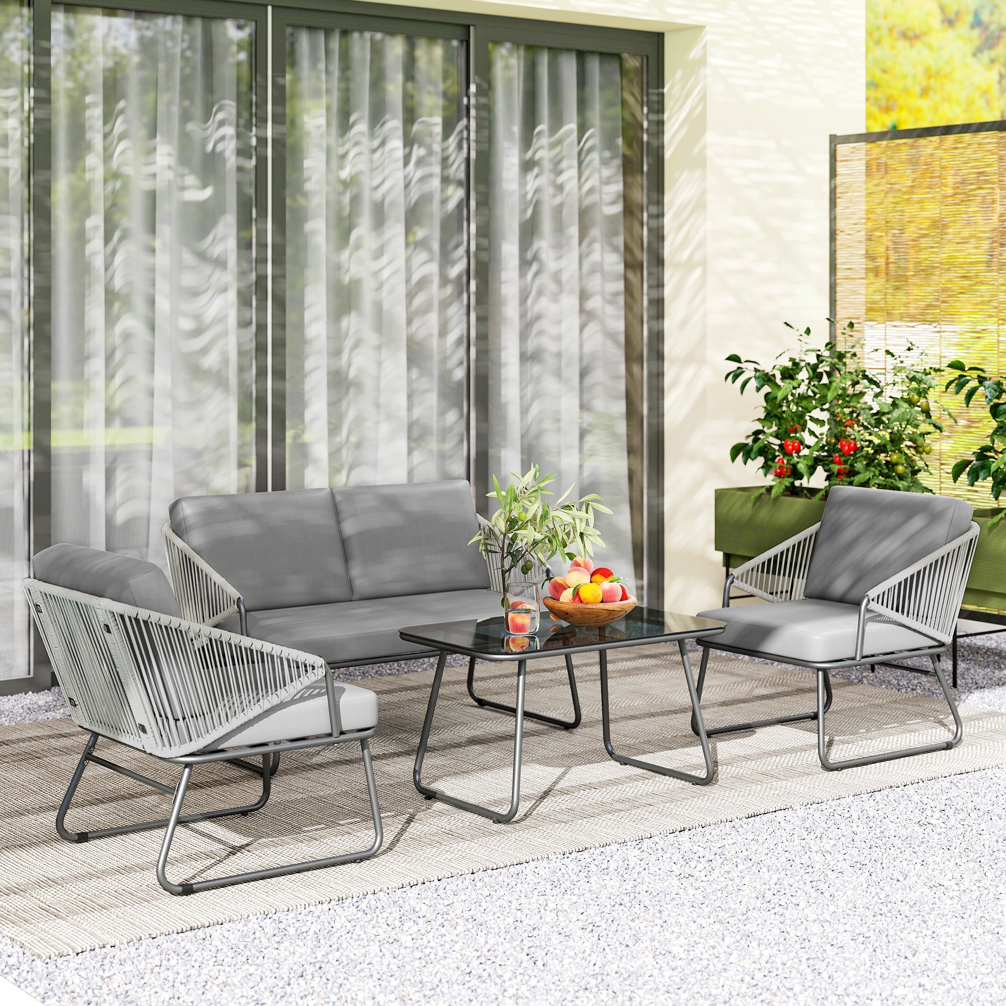 Outsunny Four-Piece Rattan Strong Panel Outdoor Sofa Set - Grey - North Peak Garden Furniture