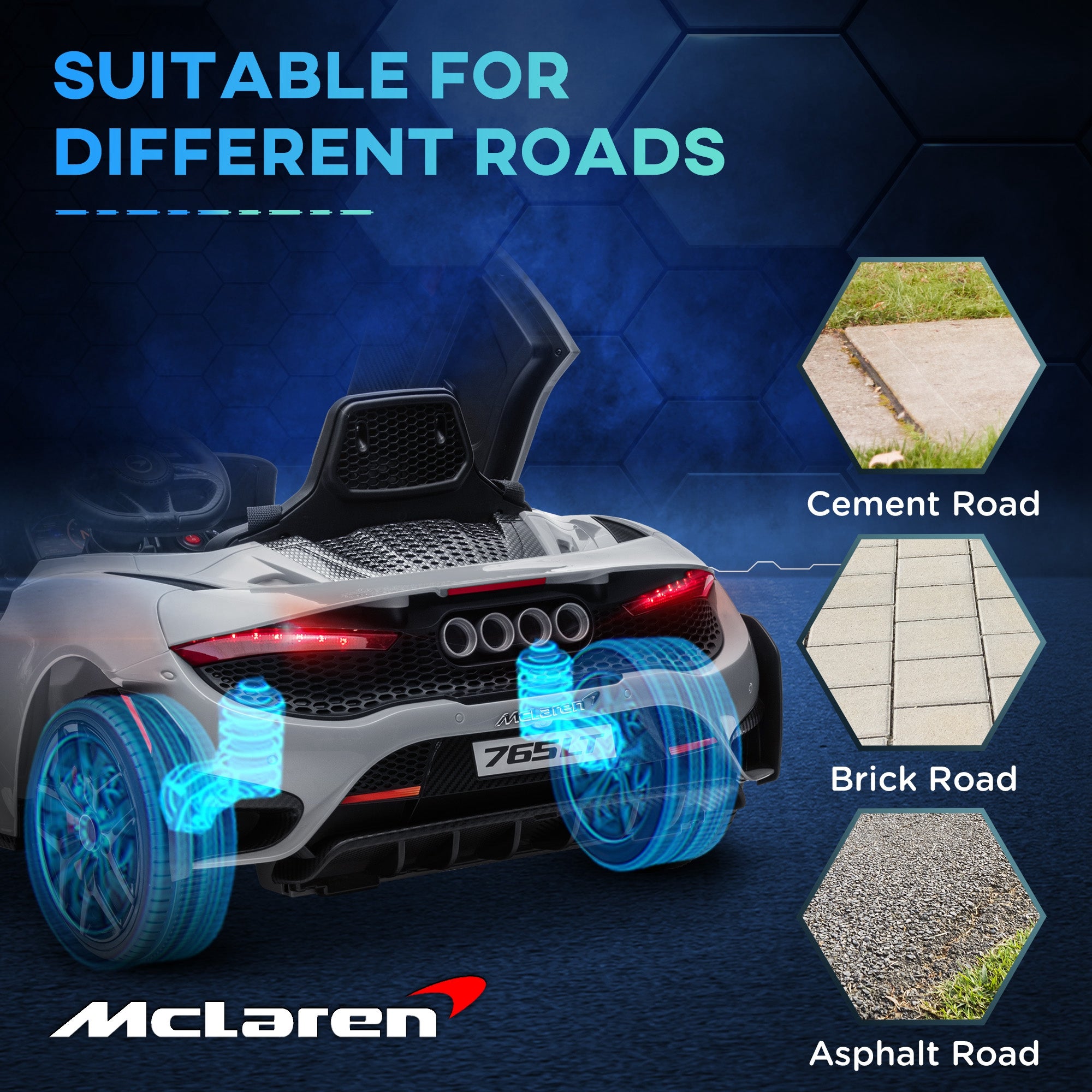 AIYAPLAY McLaren 765LT Licensed 12V Kids Electric Ride on Car with Butterfly Doors Remote Control Transport Wheels Grey - North Peak Garden Furniture