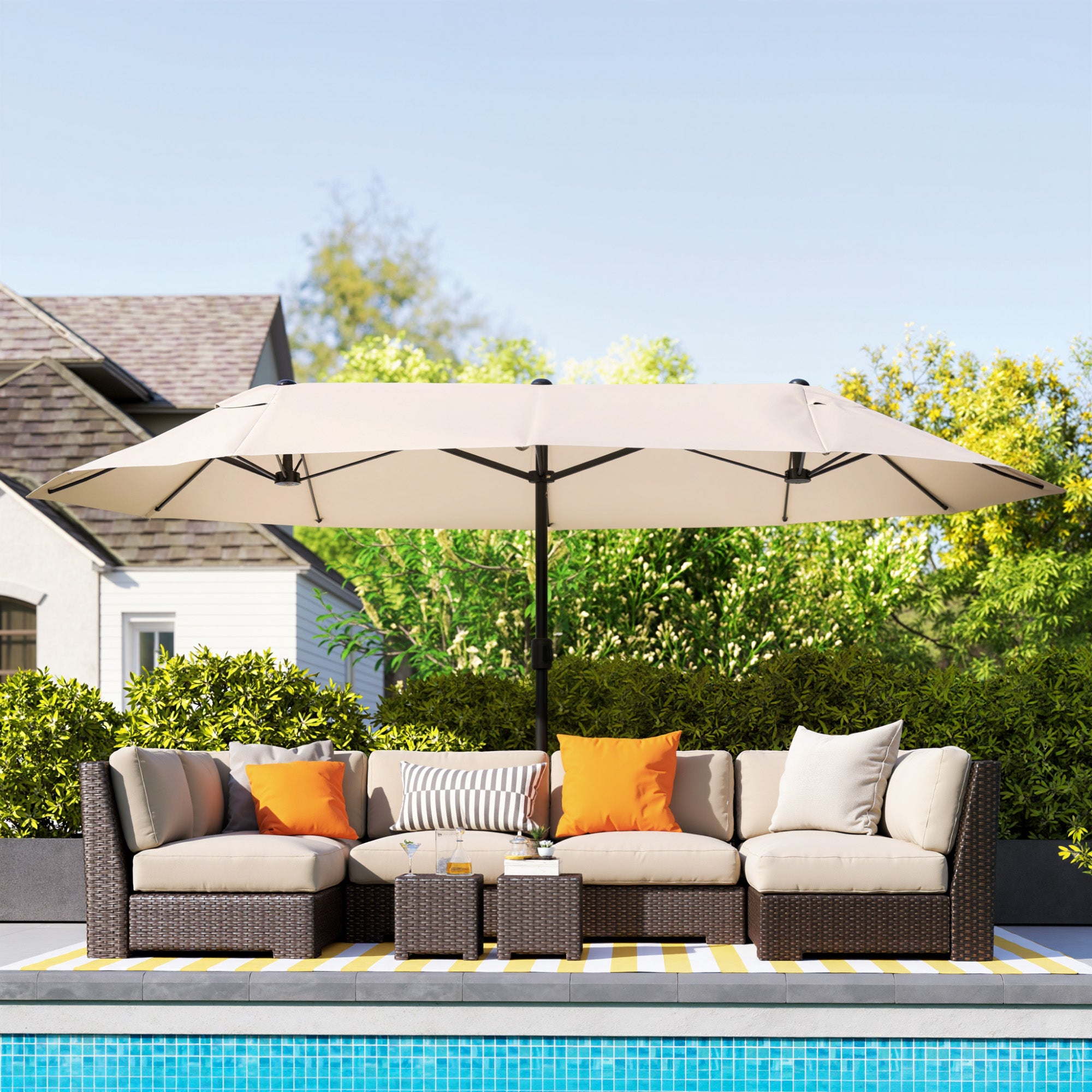 Outsunny 4.6m Double Garden Parasol - Beige