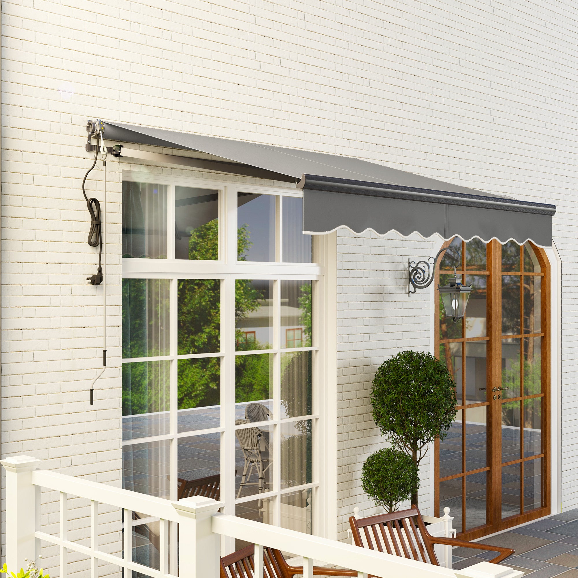 Outsunny 2.5 x 2m Electric Awning with Remote Controller, Aluminium Frame DIY Retractable Awning, UV30+ Sun Shade Canopy for Garden Patio Deck Door Window, Dark Grey - North Peak Garden Furniture