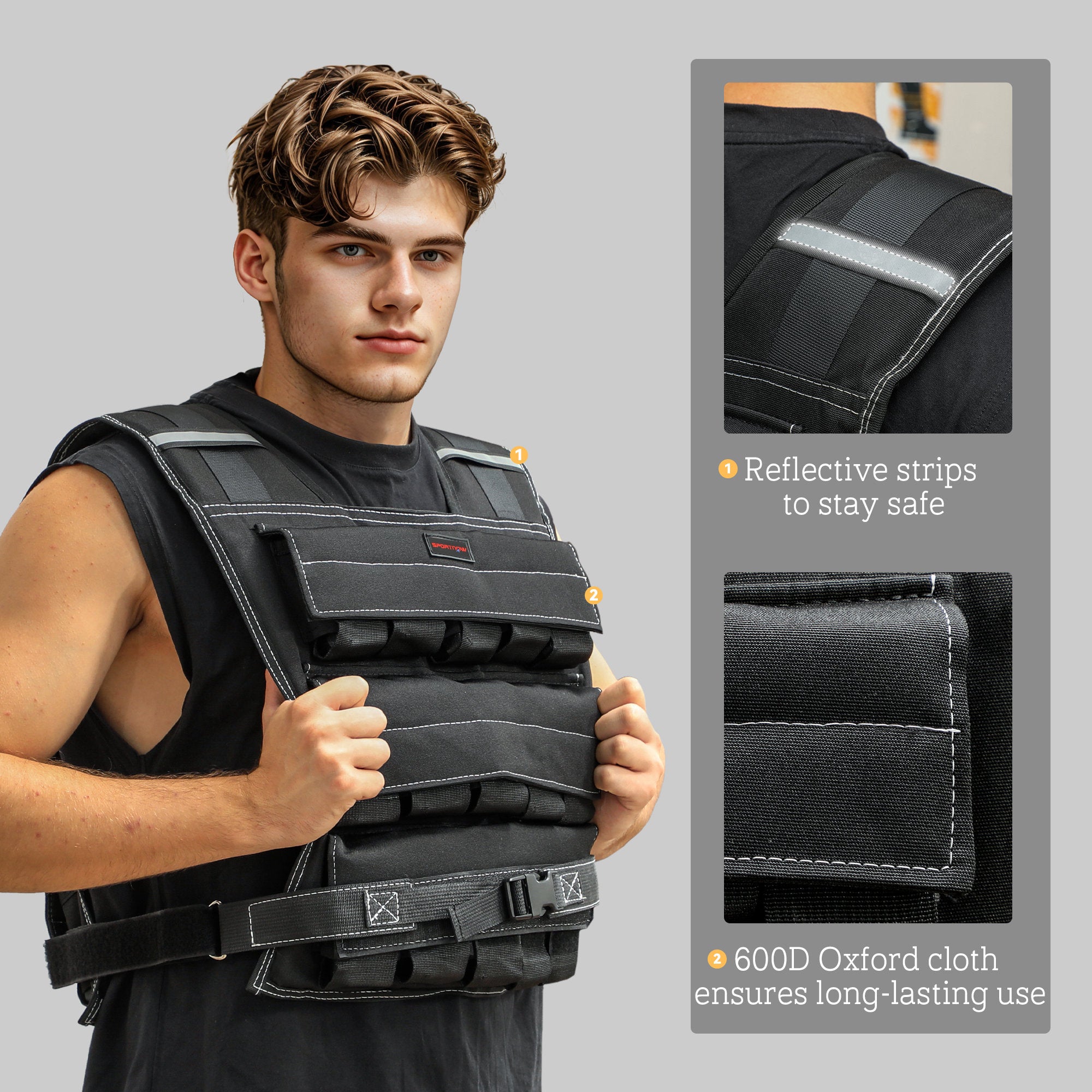 SPORTNOW 20KG Adjustable Weighted Vest, Running Weight Vest, with 30 Metal Weights, Reflective Strips, for Running, Exercise - North Peak Garden Furniture