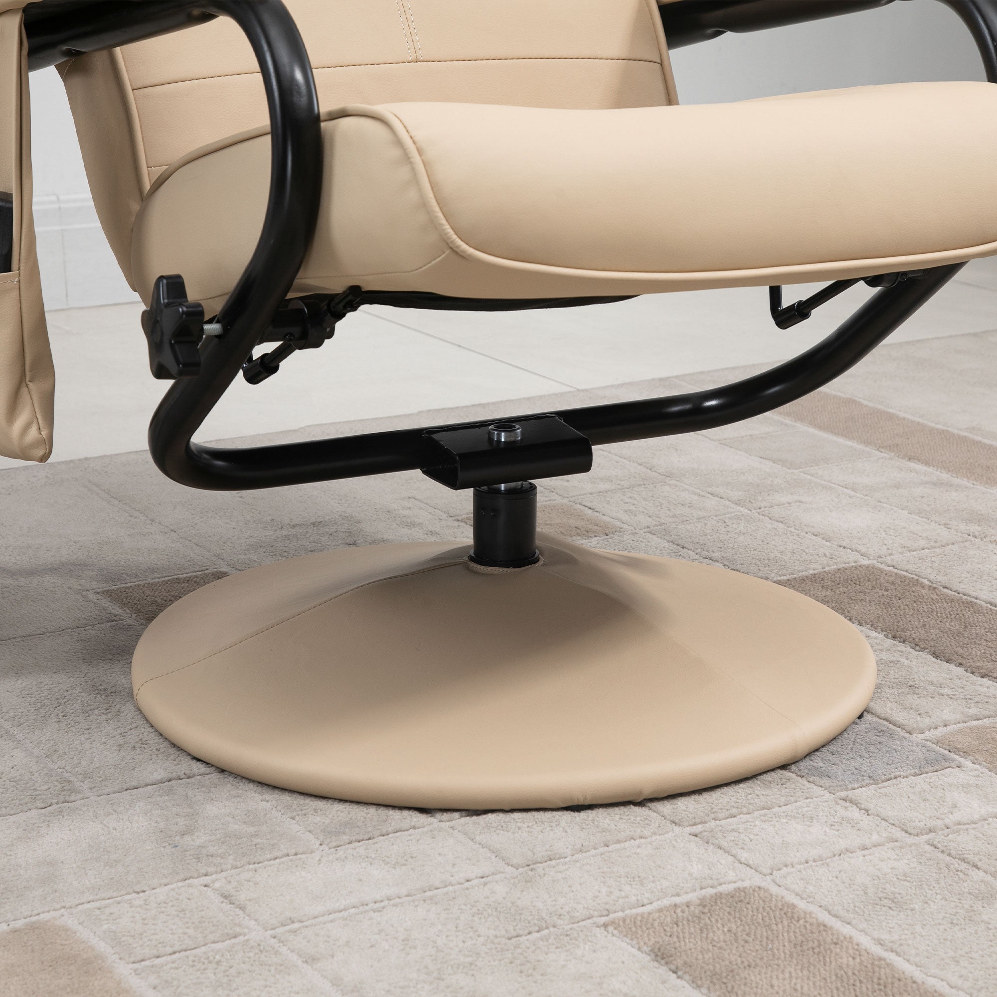 HOMCOM Manual Sofa Reclining Armchair PU Leather Massage Recliner Chair and Ottoman, Cream - North Peak Garden Furniture