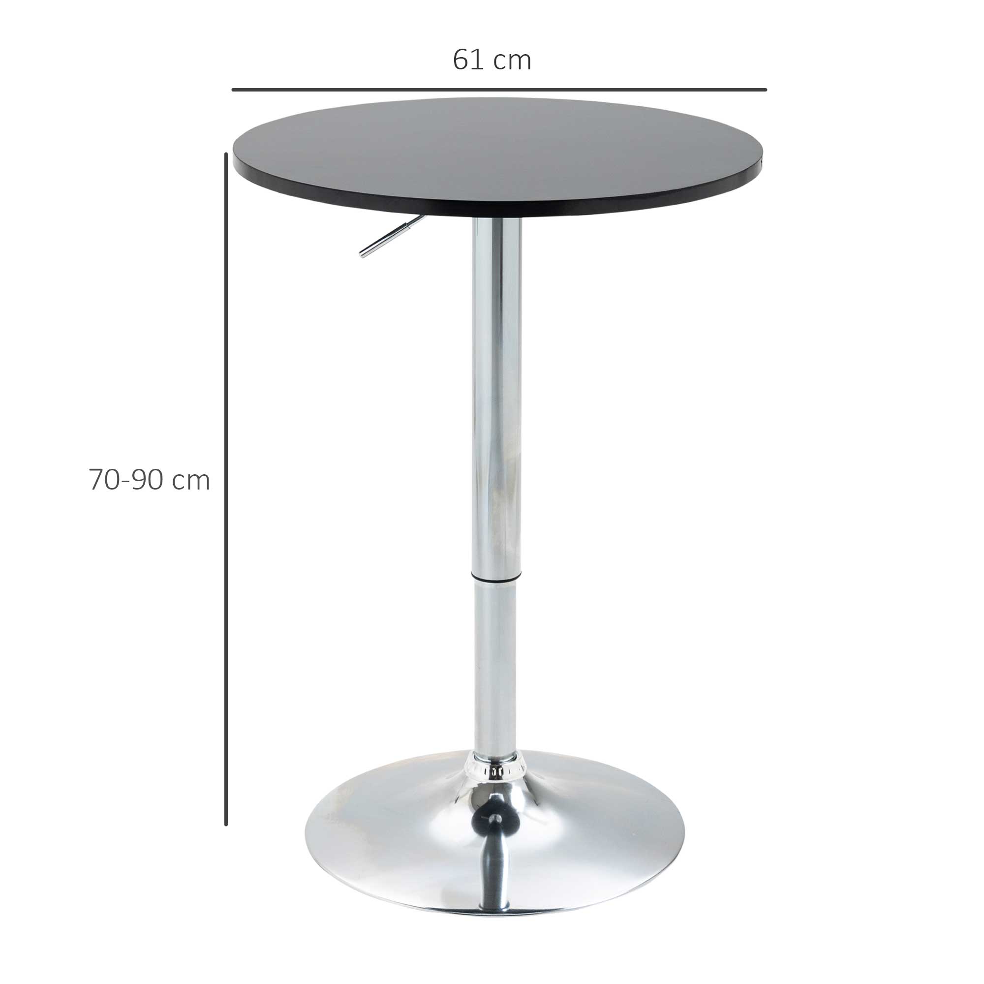 HOMCOM Round Height Adjustable Bar Table Counter Pub Desk with Metal Base for Home Bar, Dining Room, Kitchen, Black - North Peak Garden Furniture