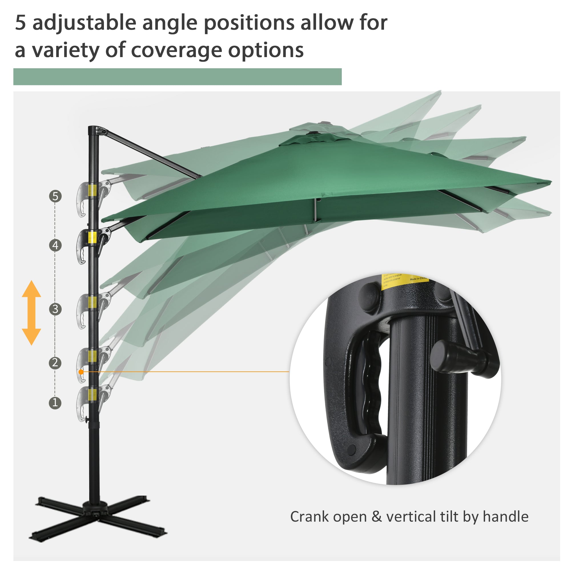 Outsunny Square Umbrella Parasol W/360° Rotation, 245Lx245Wx248H cm-Green