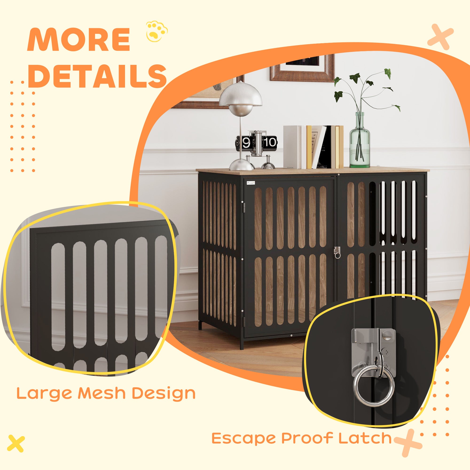 PawHut Dog Crate Furniture with Anti-Chew Resistant Mesh, Anti-Escape Single Door, for Large Dogs, 100 x 60 x 81.5 cm - North Peak Garden Furniture