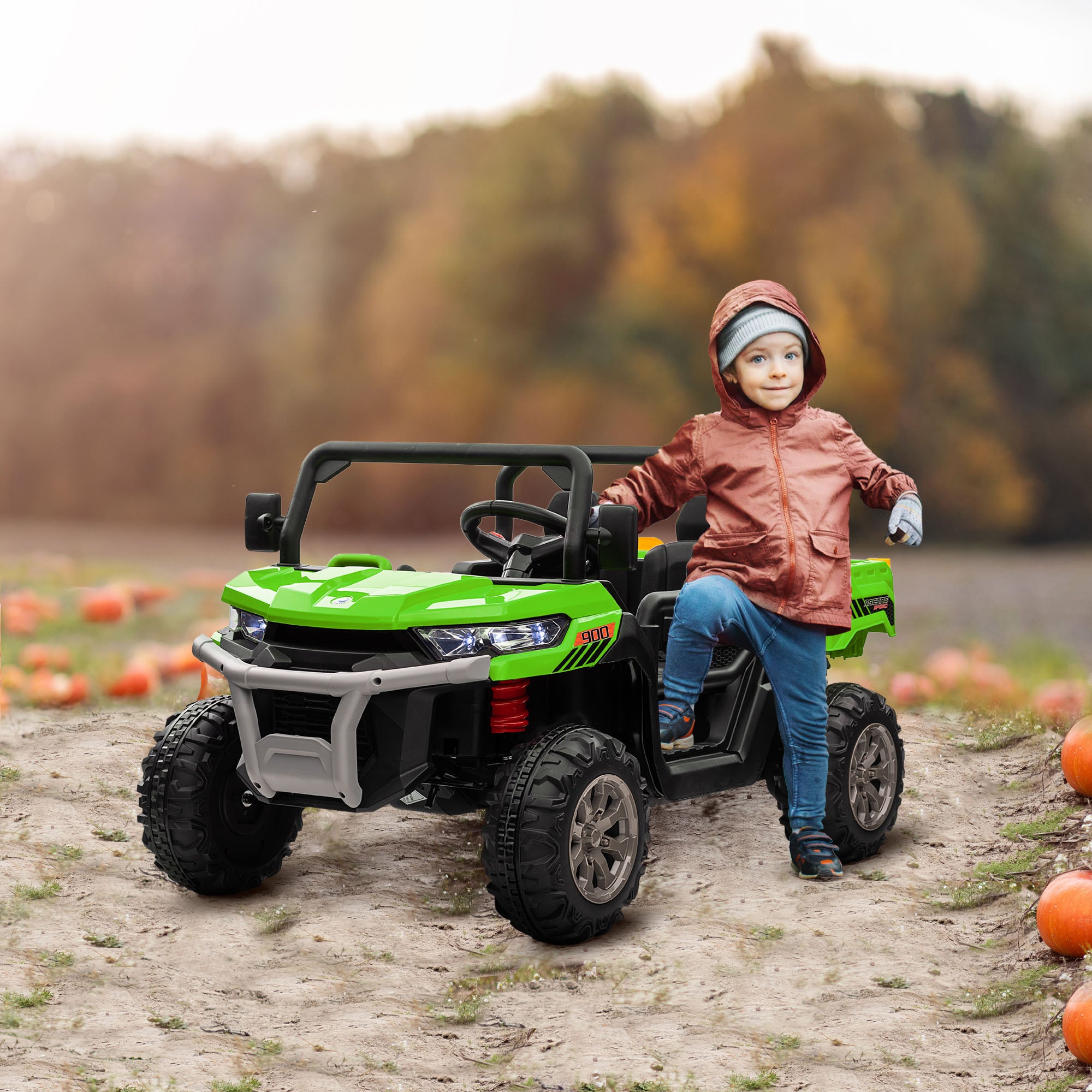 HOMCOM 12V 2 Seater Kids Electric Ride-On Car with Electric Bucket, Remote Control - Green - North Peak Garden Furniture