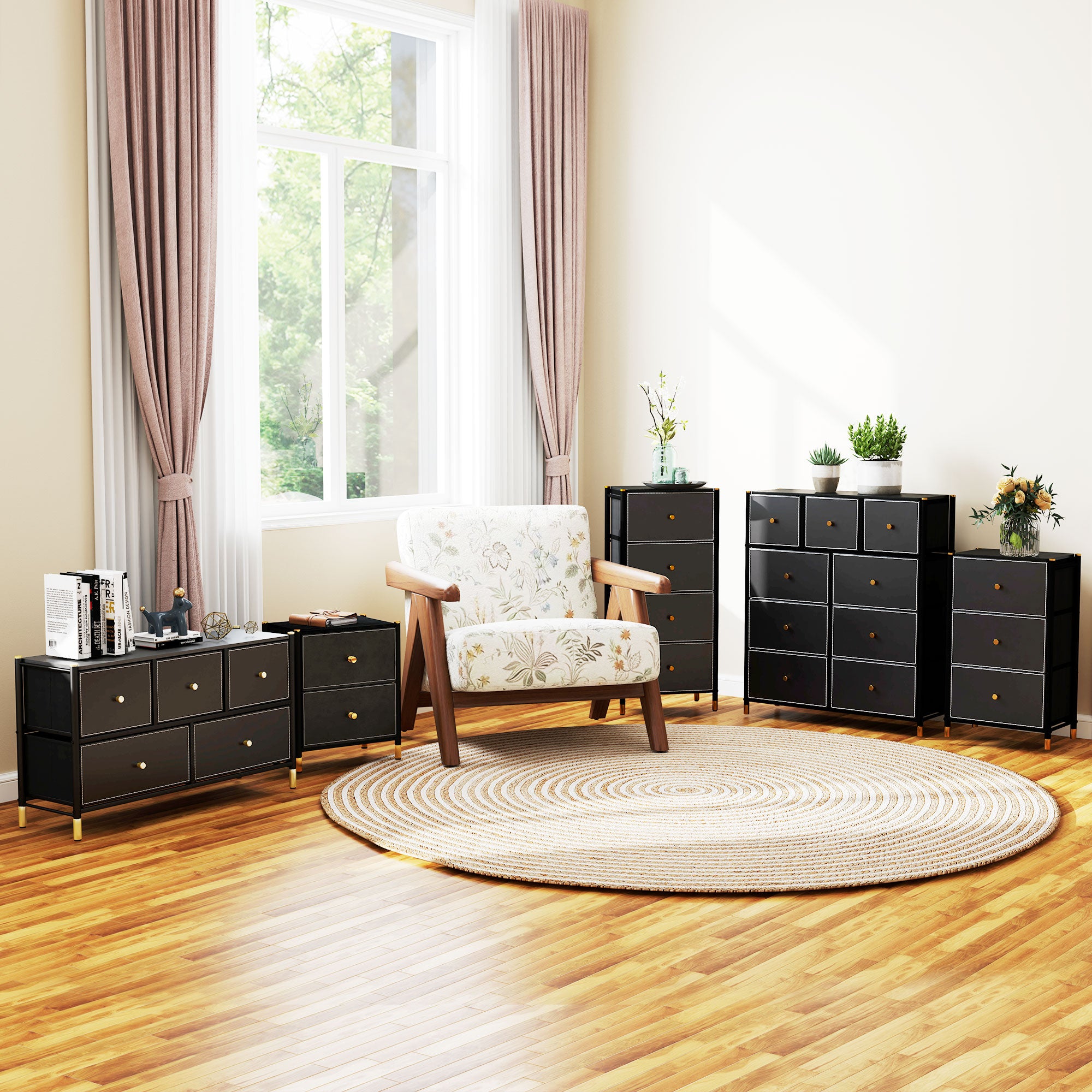 HOMCOM Faux Leather Bedside Table - Black - North Peak Garden Furniture