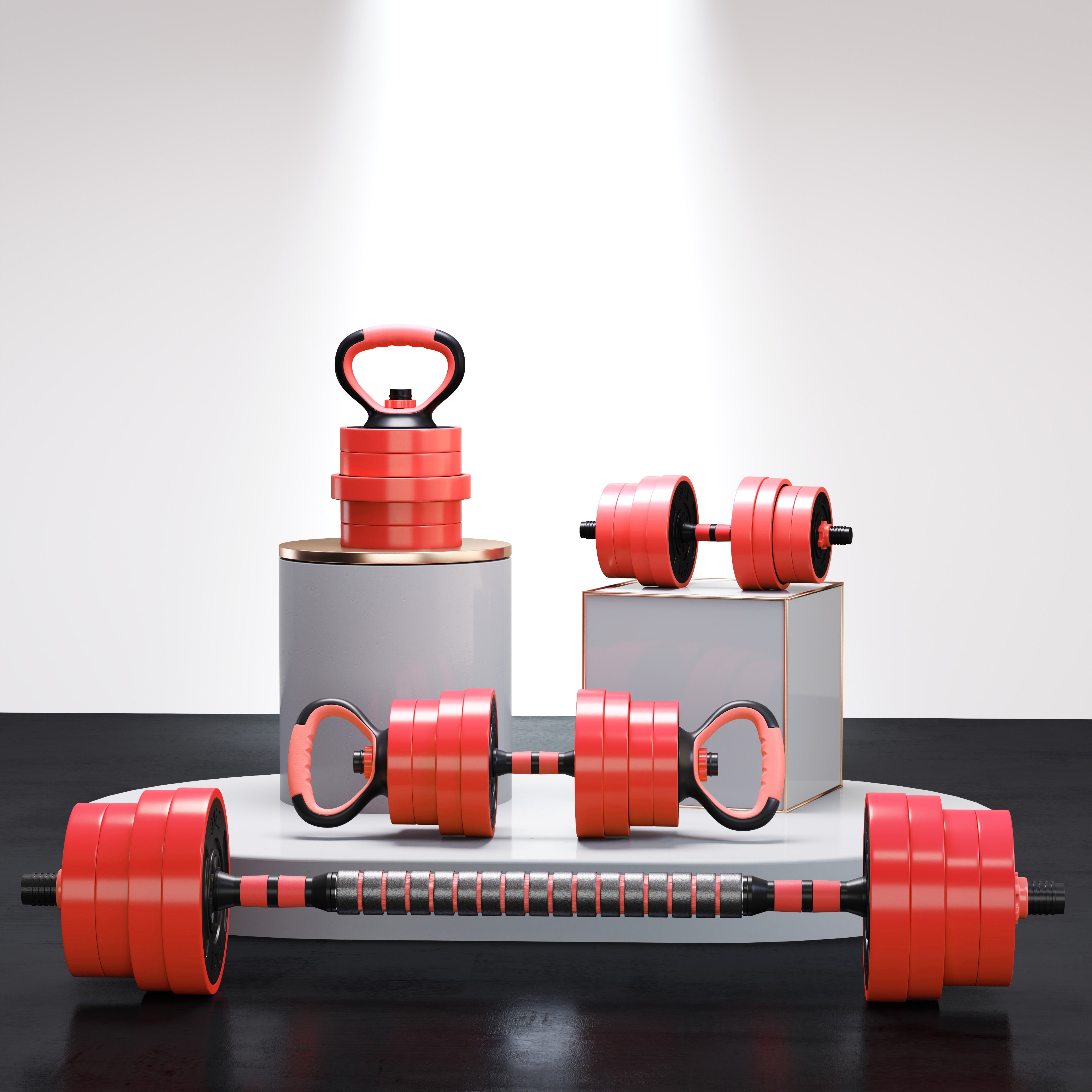 SPORTNOW 30kg Four-In-One Adjustable Weight Dumbbells Set, Barbell, Kettlebell, Push Up Stand - Red - North Peak Garden Furniture