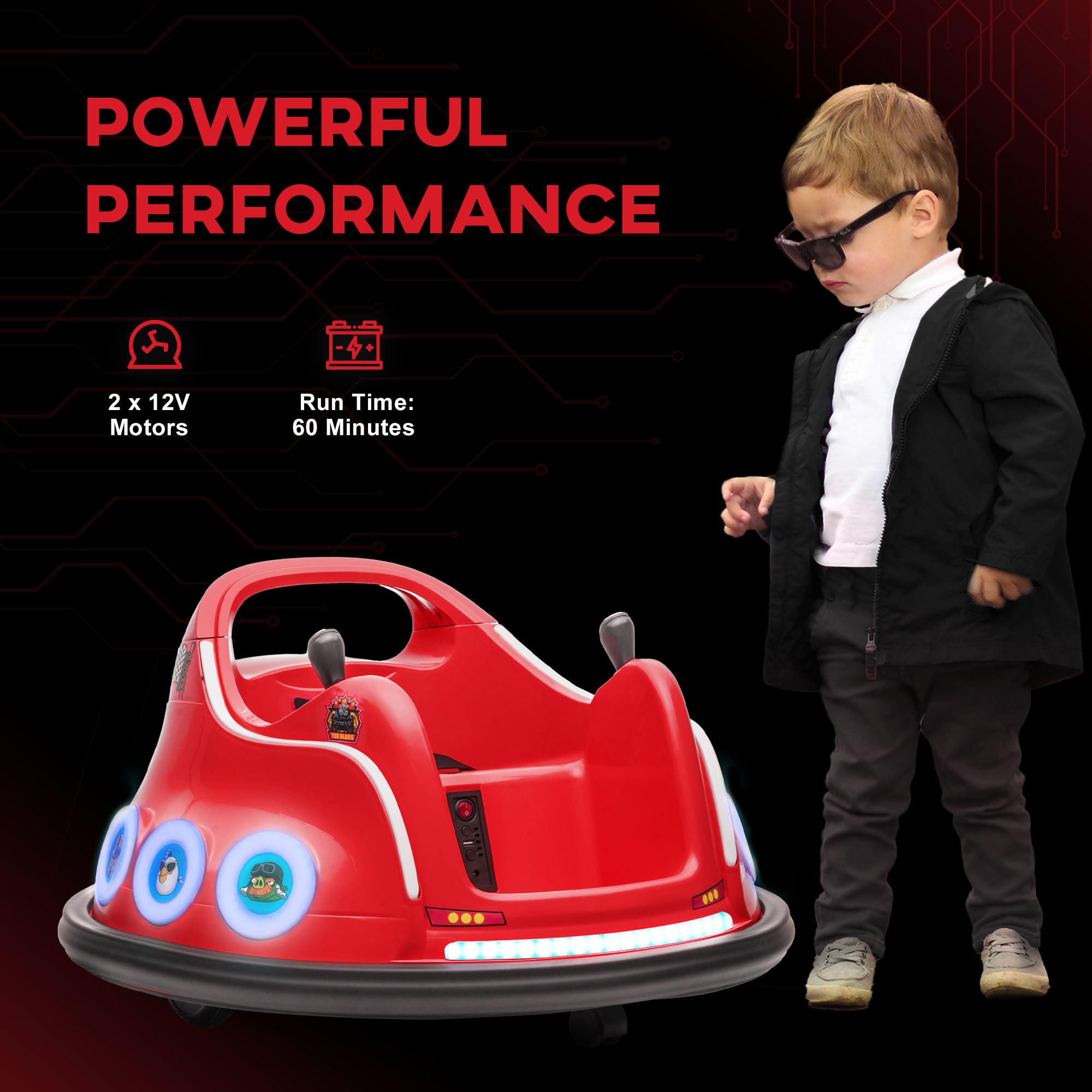 AIYAPLAY Angry Bird Licensed Waltzer Car, 12V Kids Bumper Car w/ Joysticks, Remote, Music LED Lights - Red - North Peak Garden Furniture