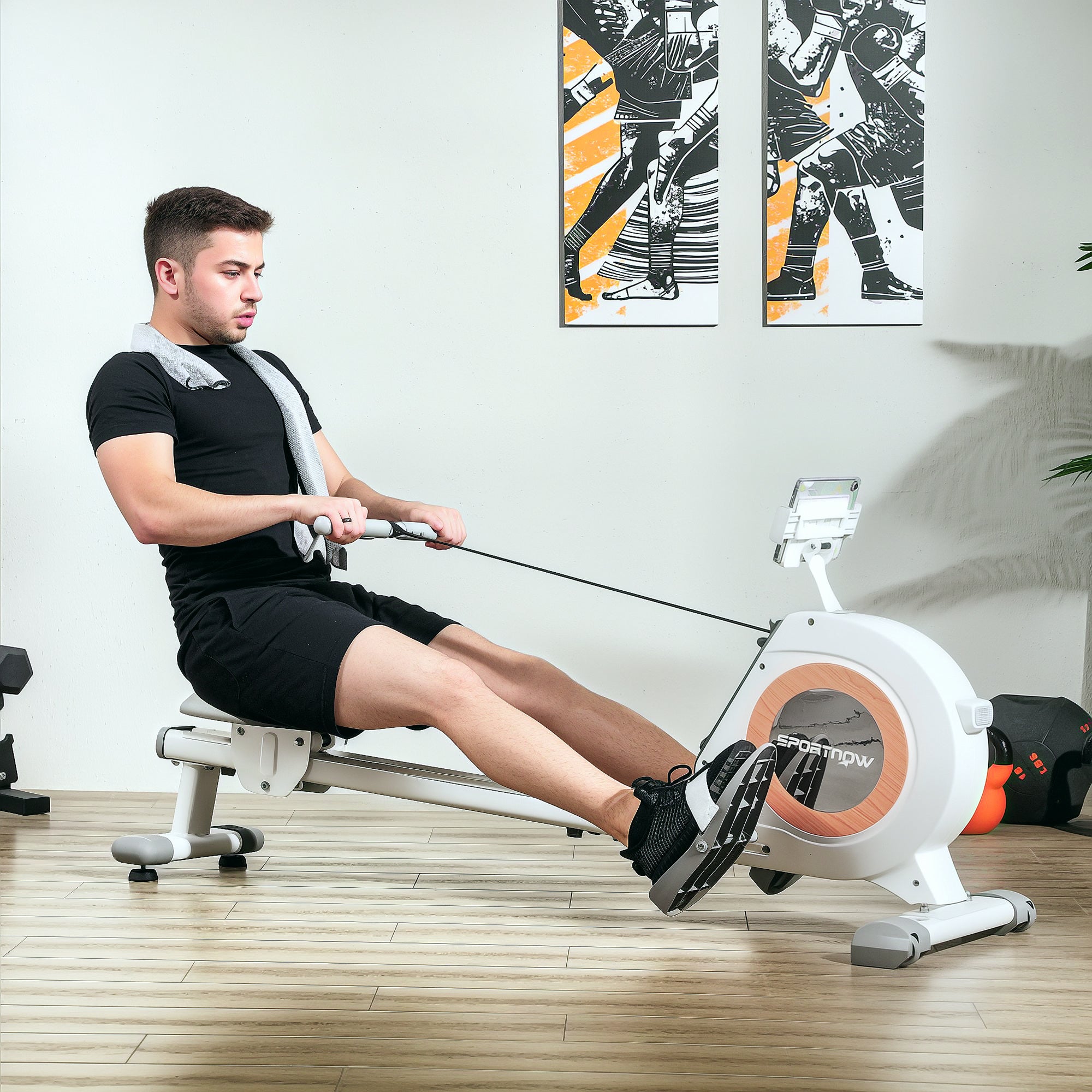 SPORTNOW Rowing Machine, 16-Level Magnetic Rower Machine with LCD Monitor and Phone Holder, Vertical Storage, for Home Gym Cardio Training, 150kg Weight Capacity, White - North Peak Garden Furniture