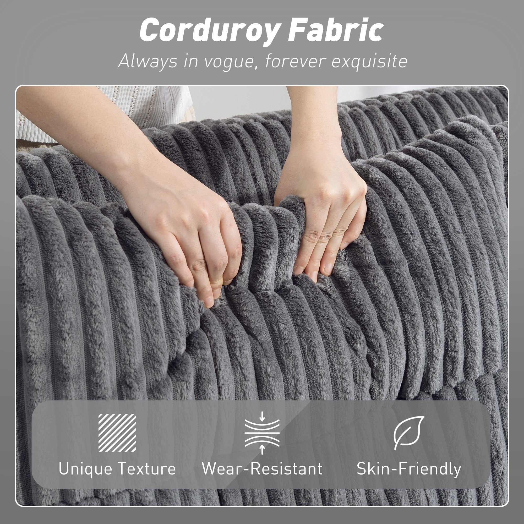 HOMCOM 2 Seater Click Clack Sofa Bed with Pull Out Design, Corduroy Upholstery - Charcoal Grey