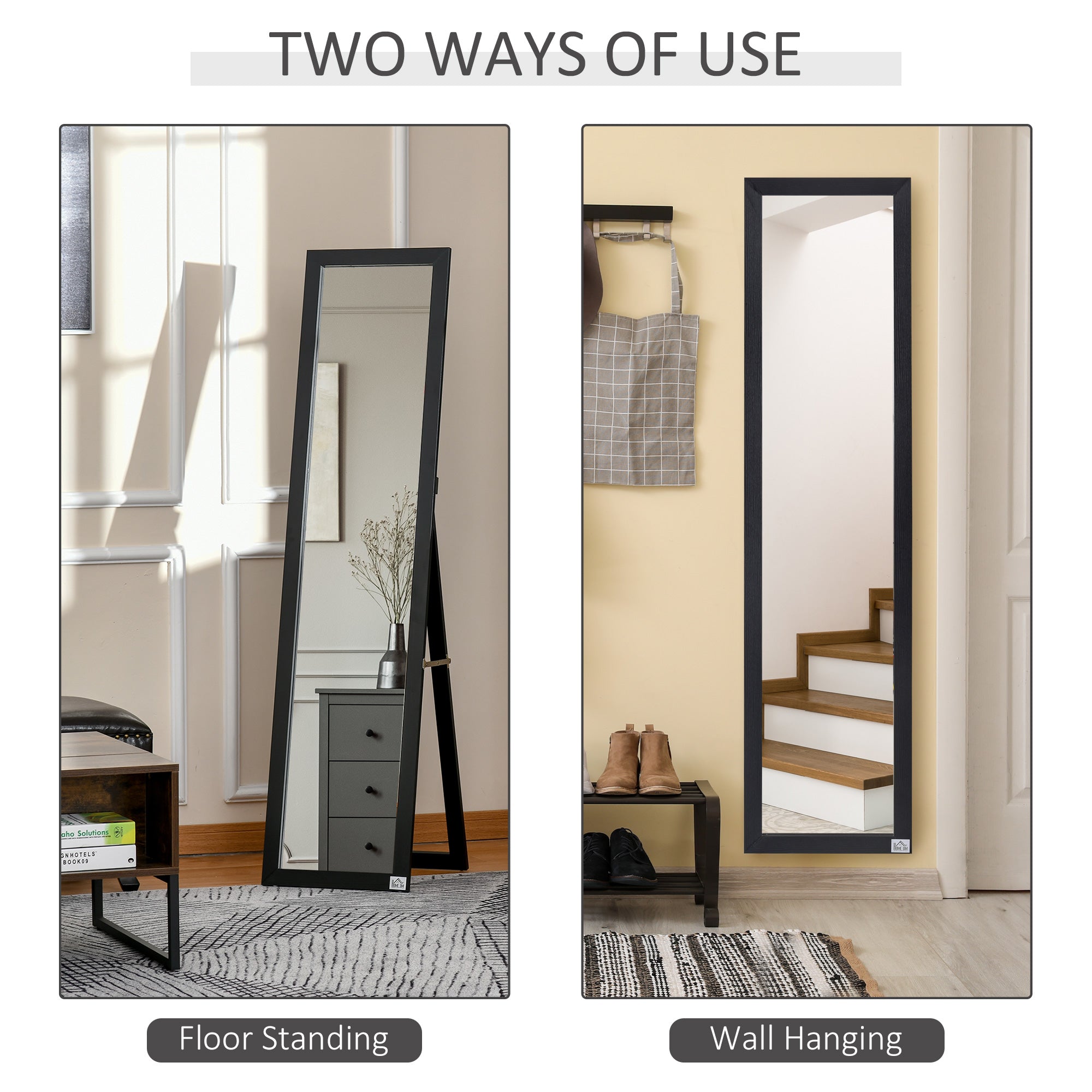 HOMCOM Full Length Mirror for Bedroom, Free Standing Dressing Mirror, Wall Mirror for Living Room, 37 x 154 cm, Black - North Peak Garden Furniture