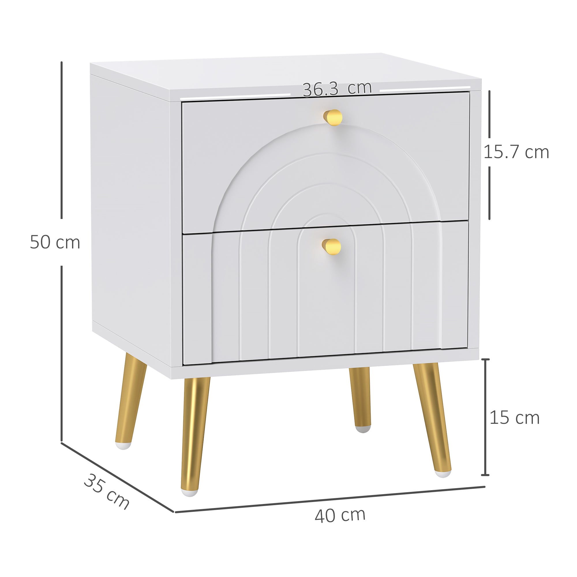 HOMCOM 2-Drawer Bedside Table Set of 2 - White - North Peak Garden Furniture
