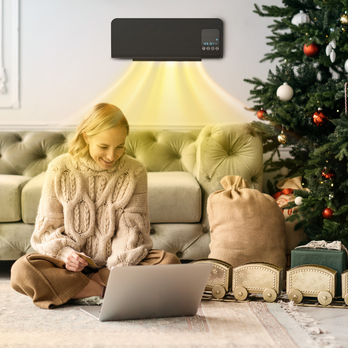 HOMCOM 2000W Wall Mounted Heater, 18-45°C Temperature, Black