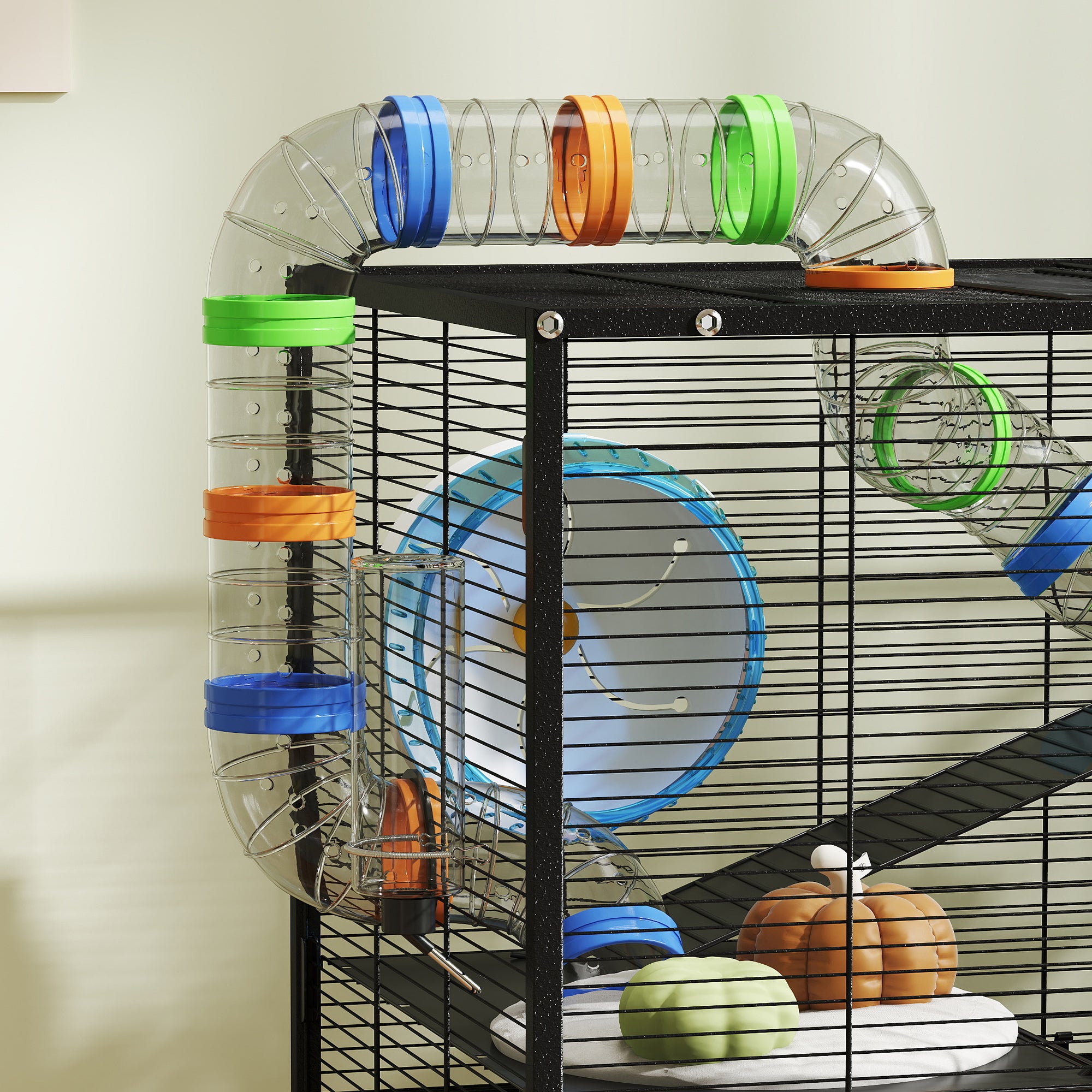 PawHut 3 Tier Large Hamster Cage on Wheels with 17 cm Deep Tray, Storage Shelf for Syrian, Gerbil, Rats - North Peak Garden Furniture