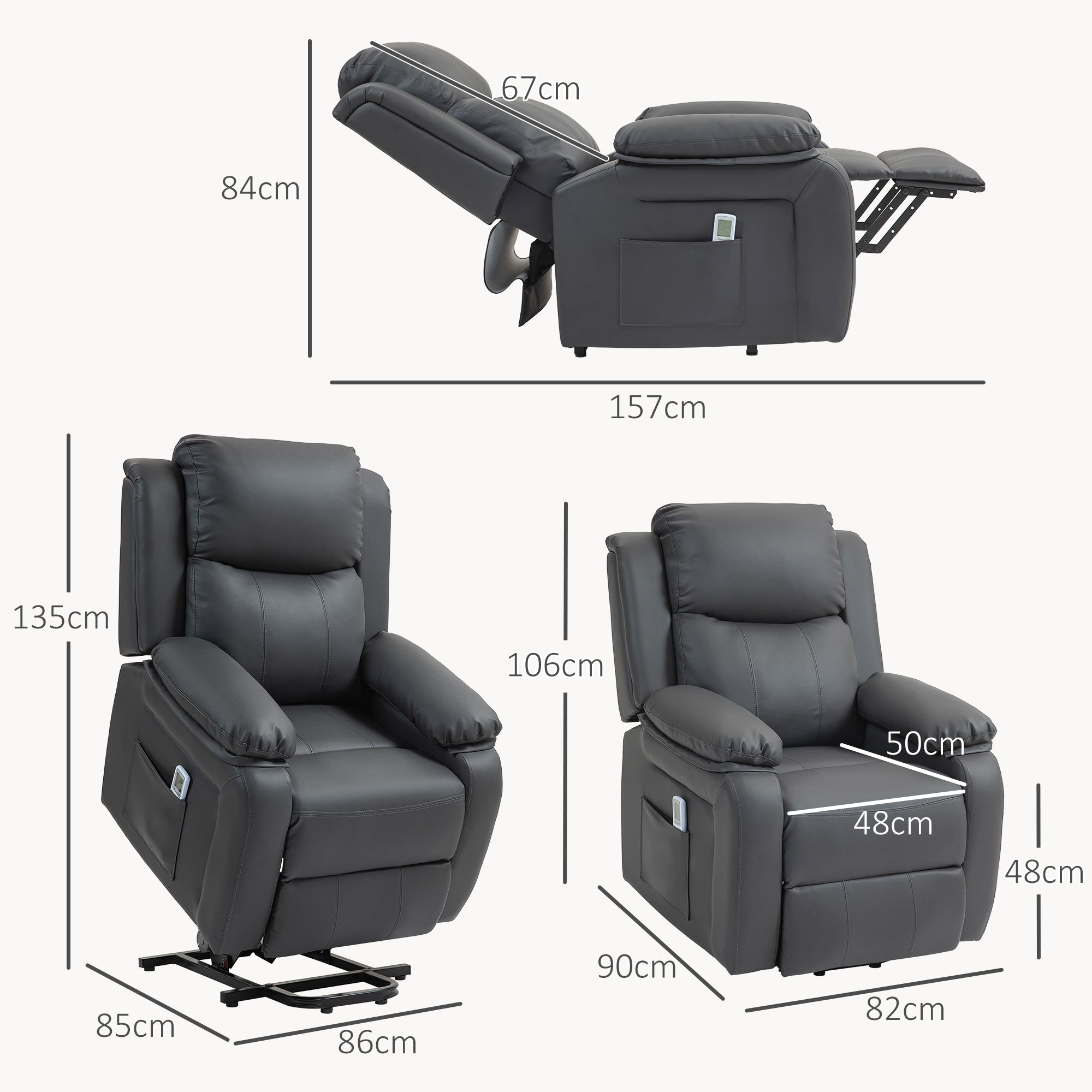 HOMCOM Electric Power Lift Recliner Chair Vibration Massage Reclining Chair with Remote Control and Side Pocket, Dark Grey