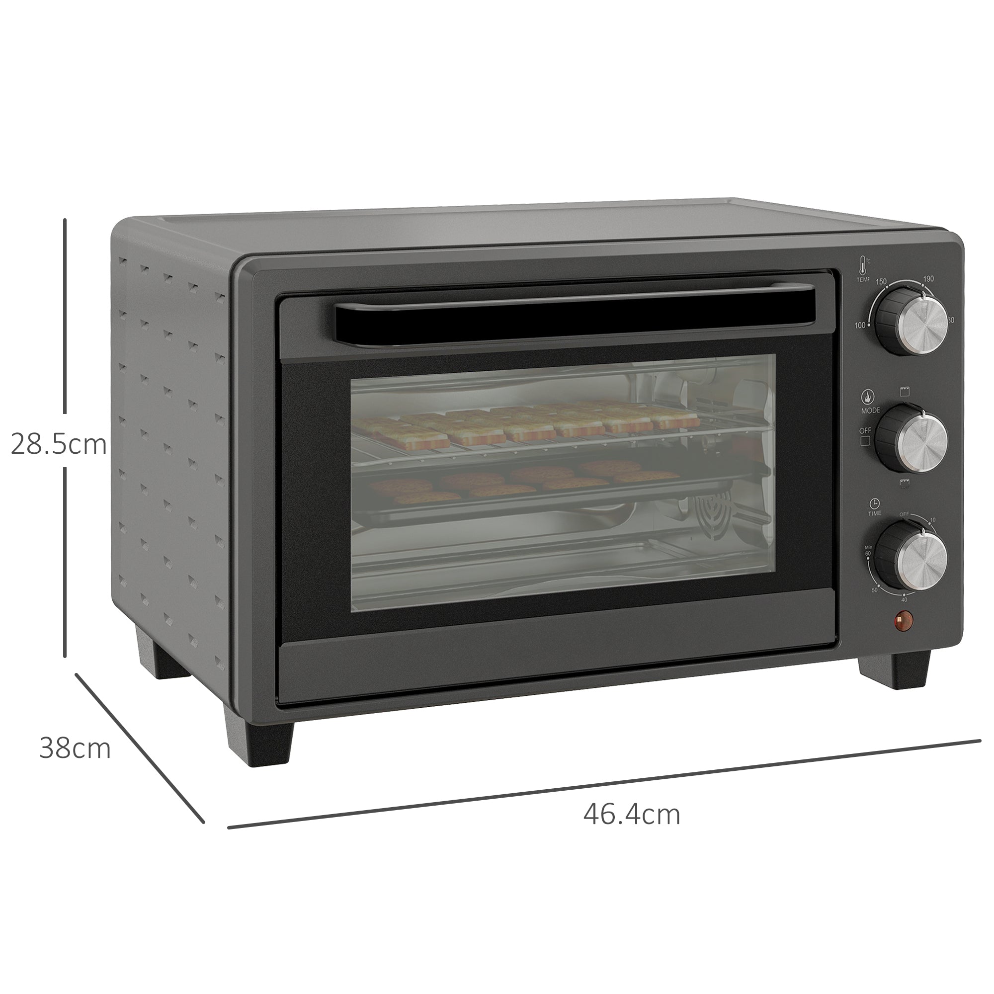 HOMCOM Mini Oven, 21L Countertop Electric Grill, Toaster Oven with Adjustable Temperature, Timer, Baking Tray and Wire Rack, 1400W, Grey