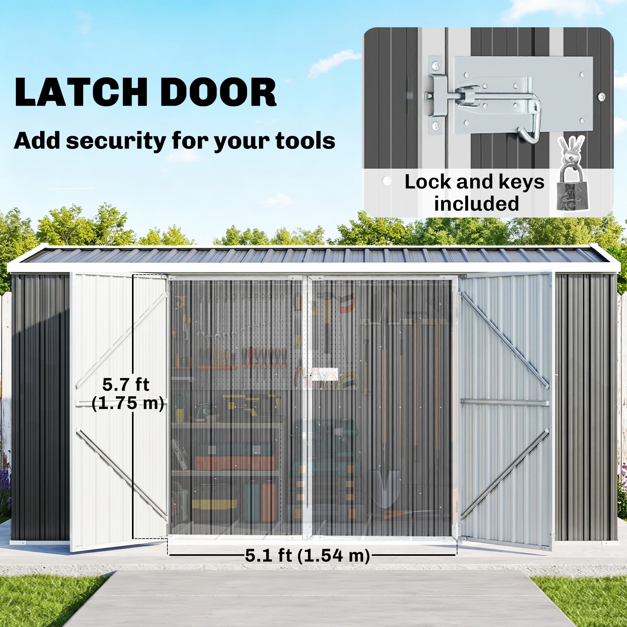 Outsunny 14 x 8ft Outdoor Garden Metal Storage Shed with Lockable Door, Tool Storage Box for Garden, Patio and Lawn, Grey