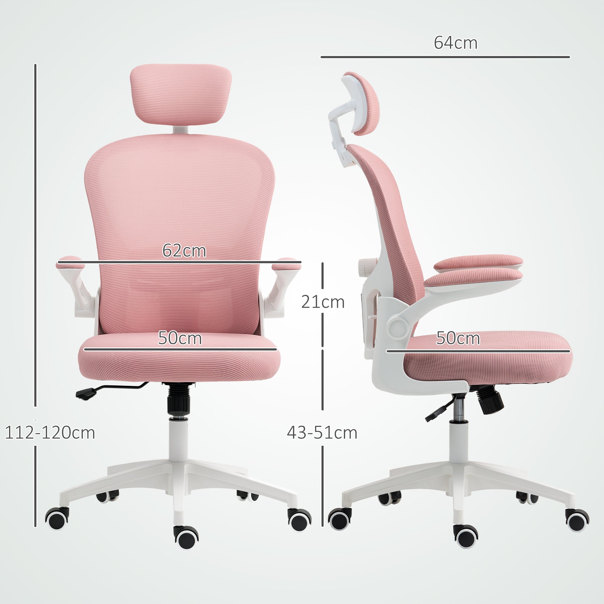 Vinsetto Multi-Adjustable Office Chair, with Lumbar Support, Headrest and Mesh Back - Pink - North Peak Garden Furniture