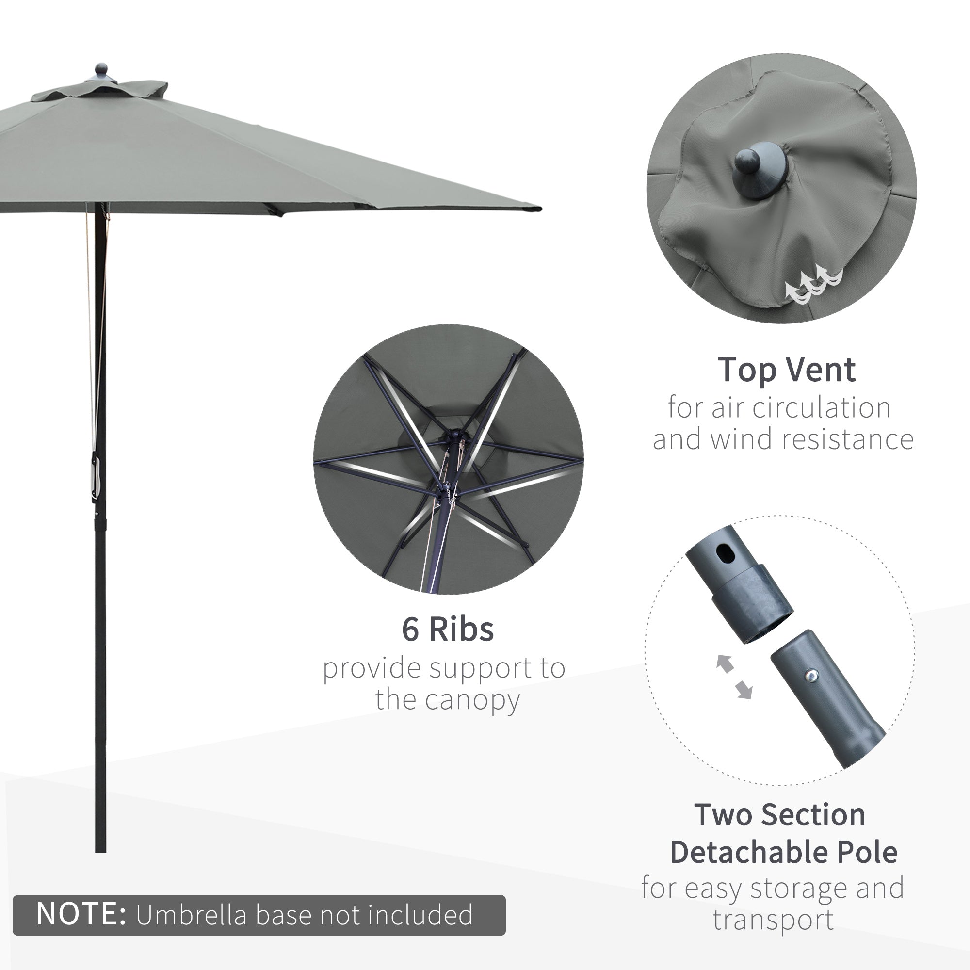 Outsunny 2.8m Garden Parasol Umbrella, Round Outdoor Market Table Umbrella Sun Shade Canopy, Dark Grey - North Peak Garden Furniture