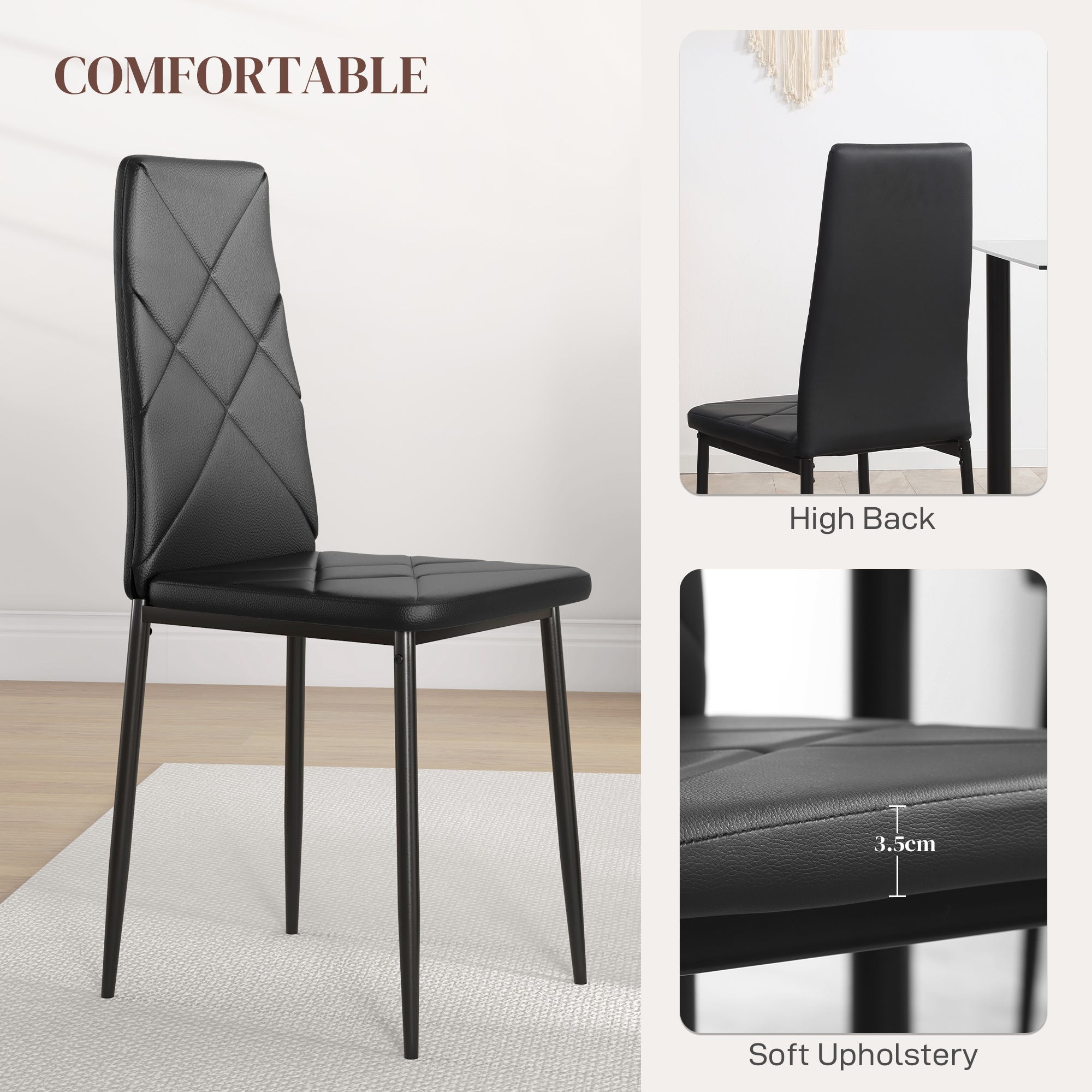 HOMCOM Set of 6 Faux Leather Dining Chairs - Black - North Peak Garden Furniture