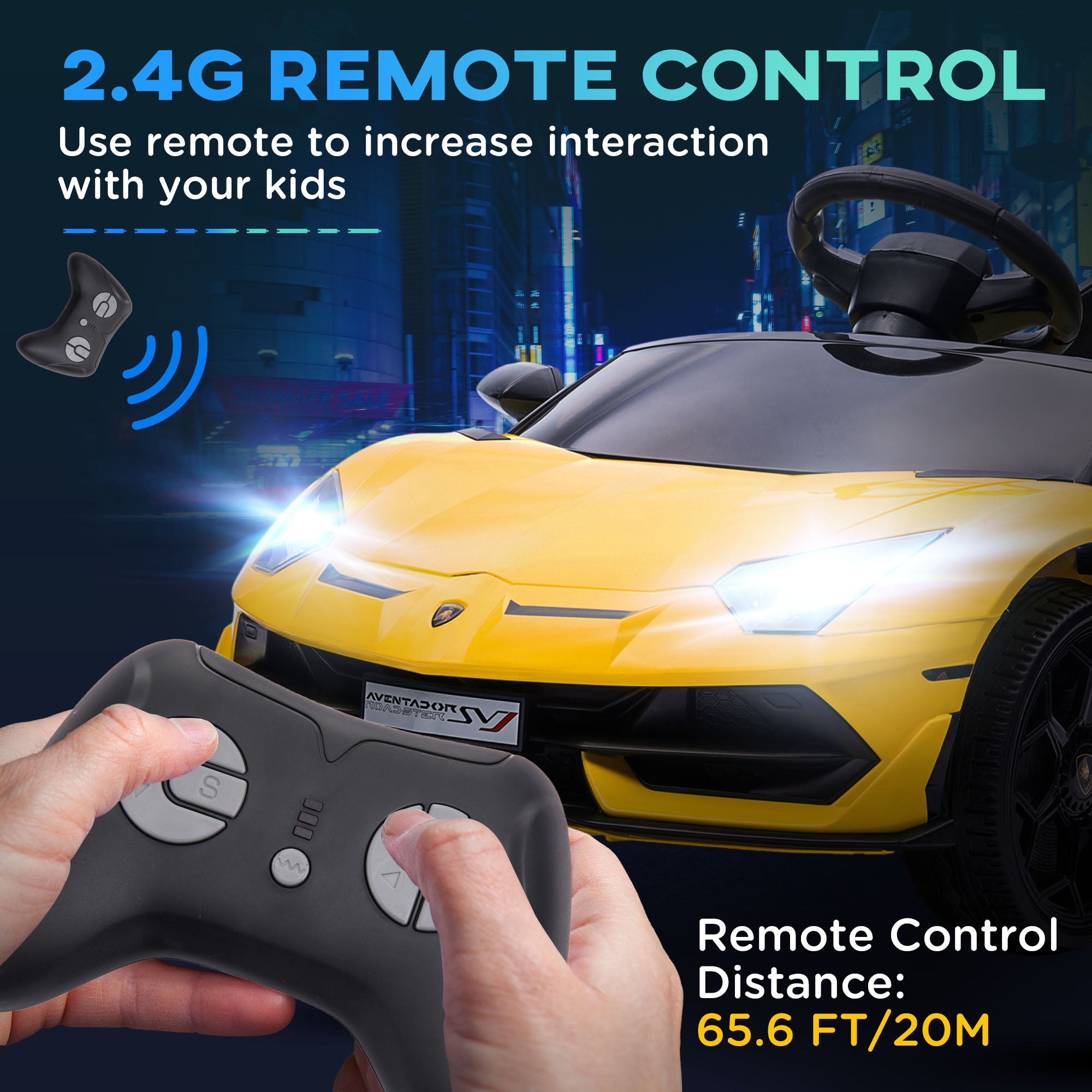 HOMCOM Lamborghini Licensed 12V kids Electric Car w/ Butterfly Doors, Remote, Music, Horn, Suspension - Yellow - North Peak Garden Furniture