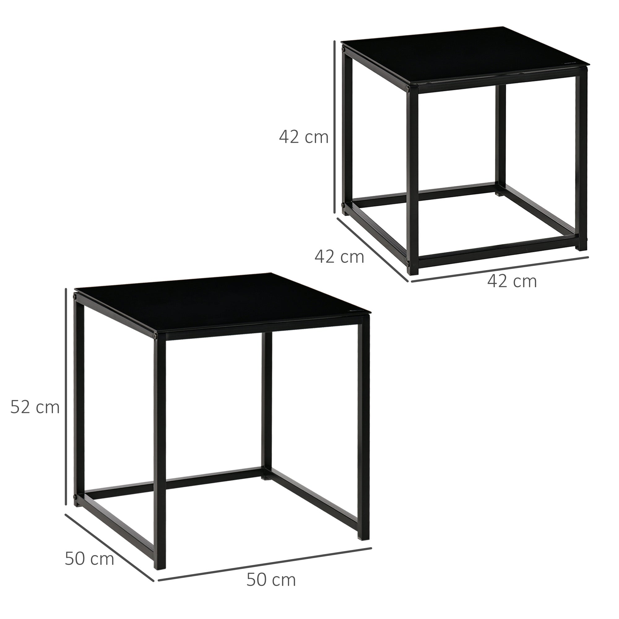 HOMCOM Nest of Tables, Set of 2 Coffee Table, Side Tables with Tempered Glass Desktop and Metal Frame for Living Room, Bedroom, Office, Black