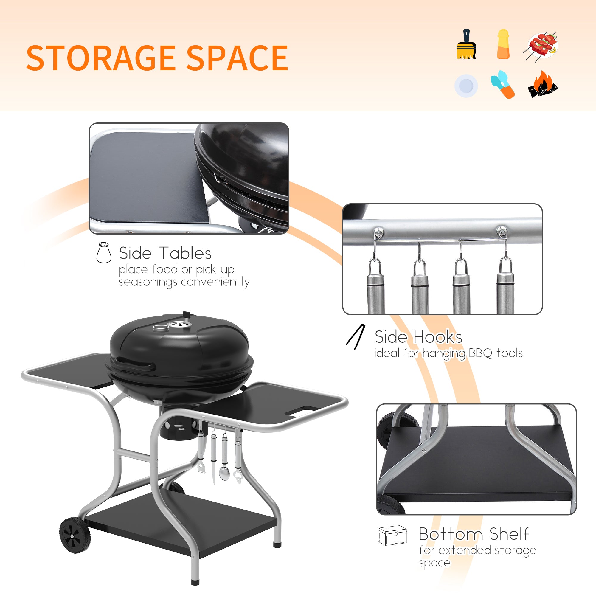 Outsunny Charcoal Grill Trolley Barbecue Grill W/ Wheels